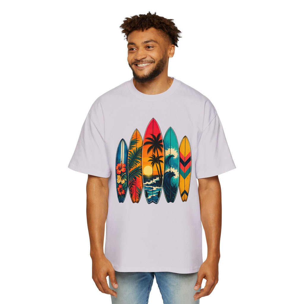 Surfboard Graphic Tee — Vintage Tropical Beach Shirt for Men