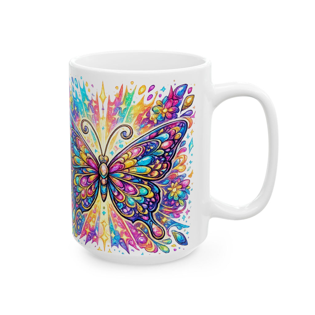 Colorful Butterfly Ceramic Mug — Vibrant Floral Boho 11oz/15oz