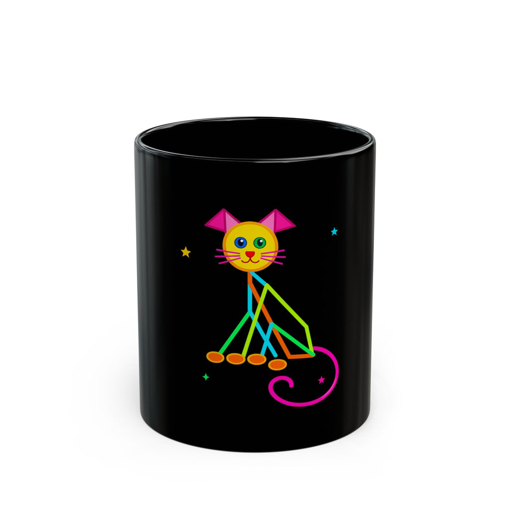 Neon Geometric Dog Black Mug – Colorful Playful Pet Lover Coffee Cup (11oz/15oz)