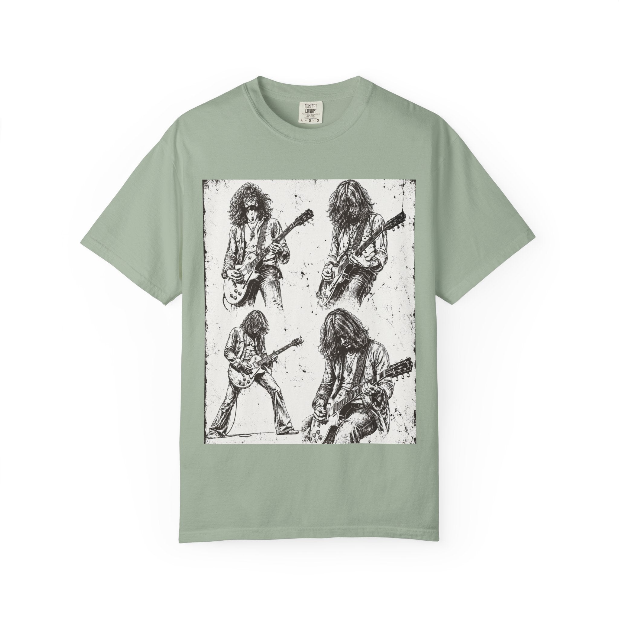 Vintage Rock Guitar T-Shirt — Grunge Band Photo & Les Paul Back Print
