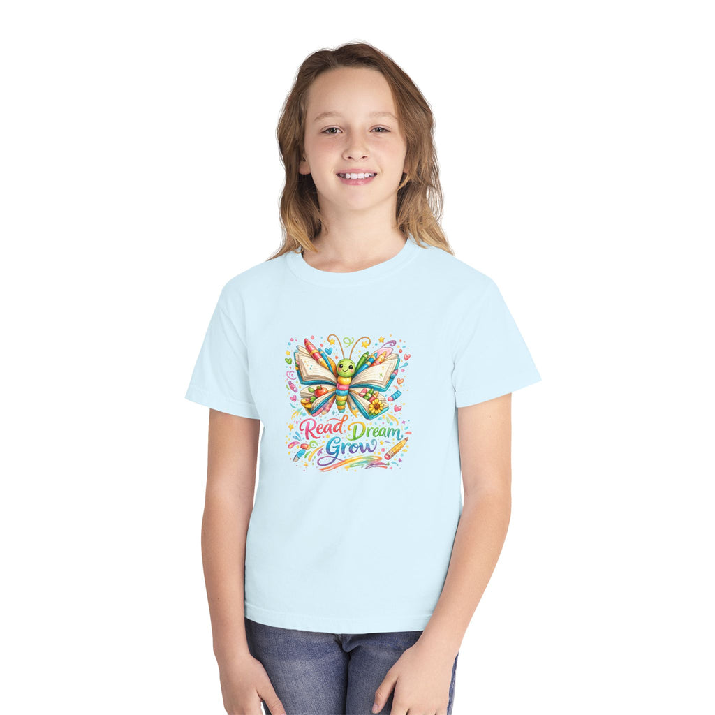 Youth Tee — Colorful Butterfly "Read Dream Grow" Kids Shirt