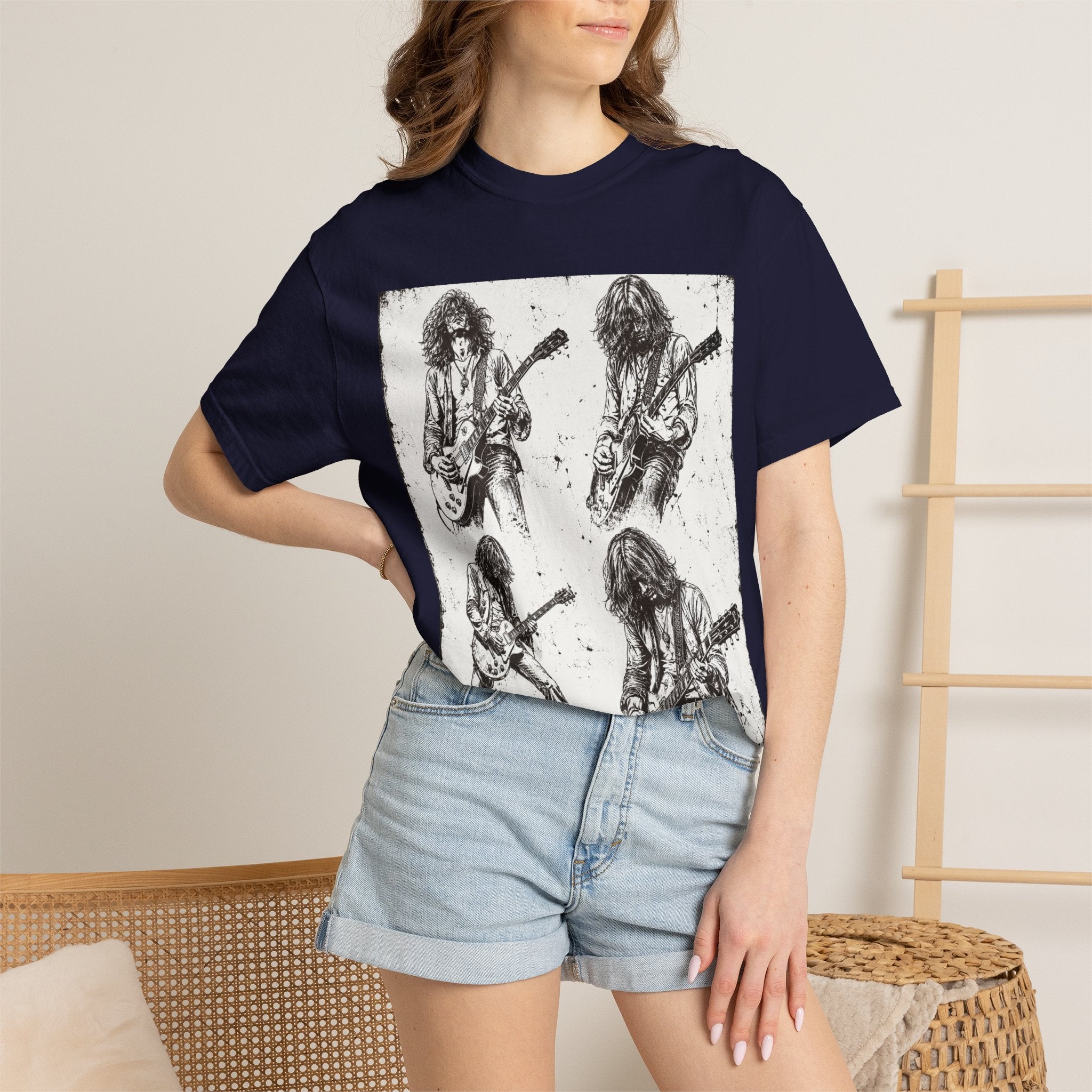 Vintage Rock Guitar T-Shirt — Grunge Band Photo & Les Paul Back Print