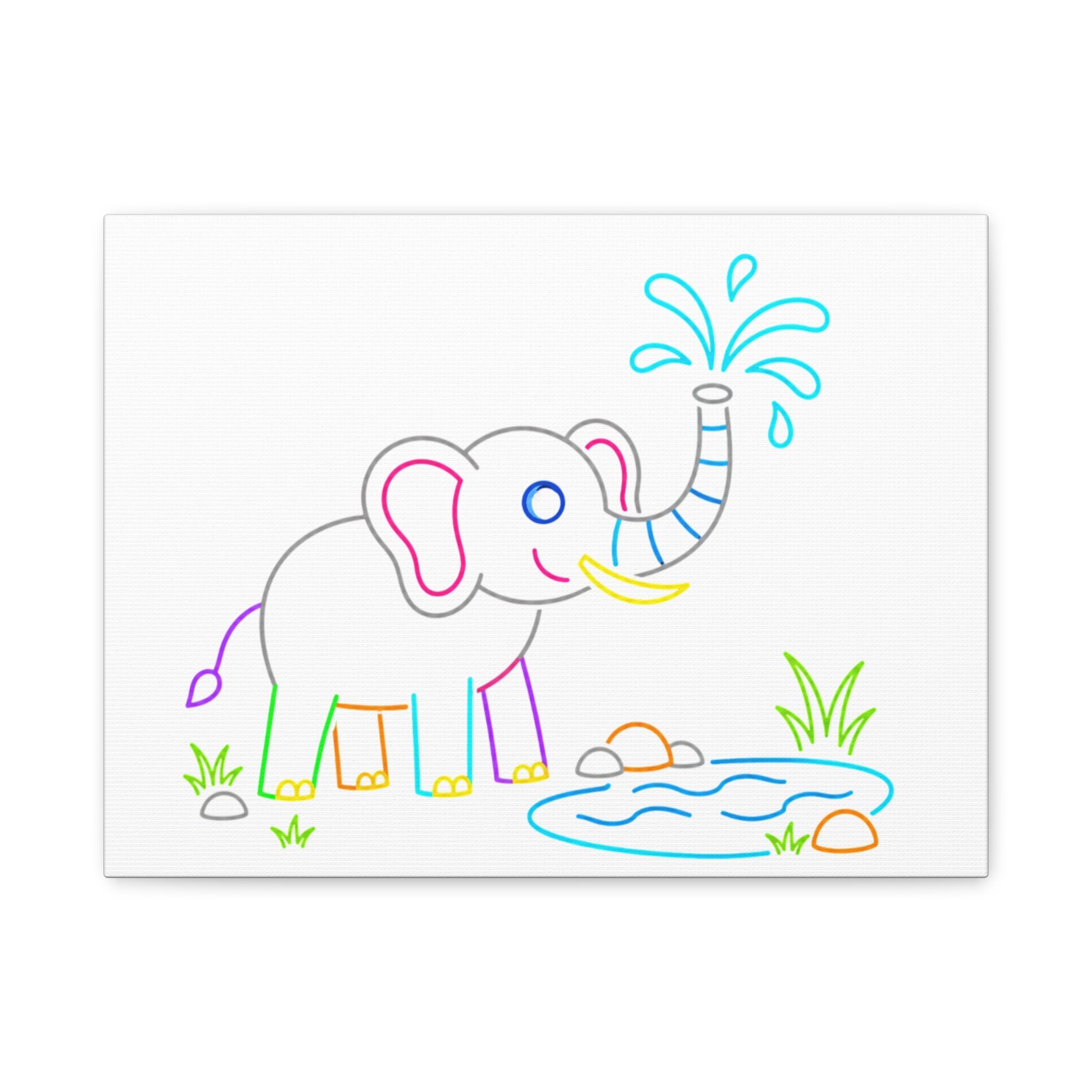 Cute Neon Elephant Canvas Print — Kids Nursery Wall Art