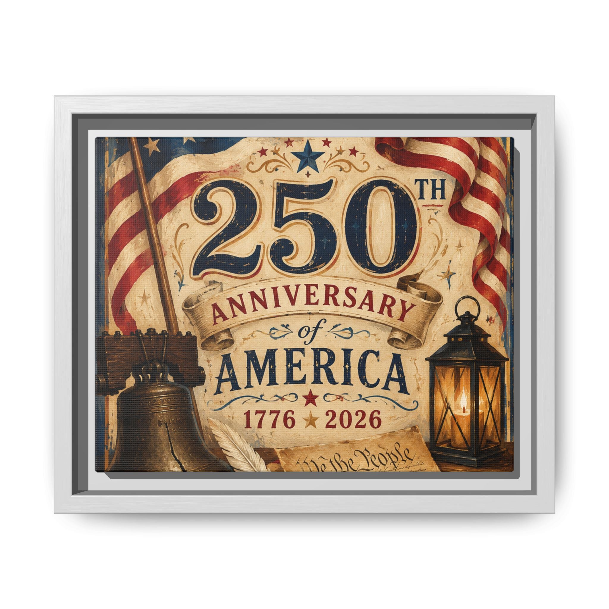 250th Anniversary of America Framed Canvas Print — Patriotic 1776–2026 Wall Art