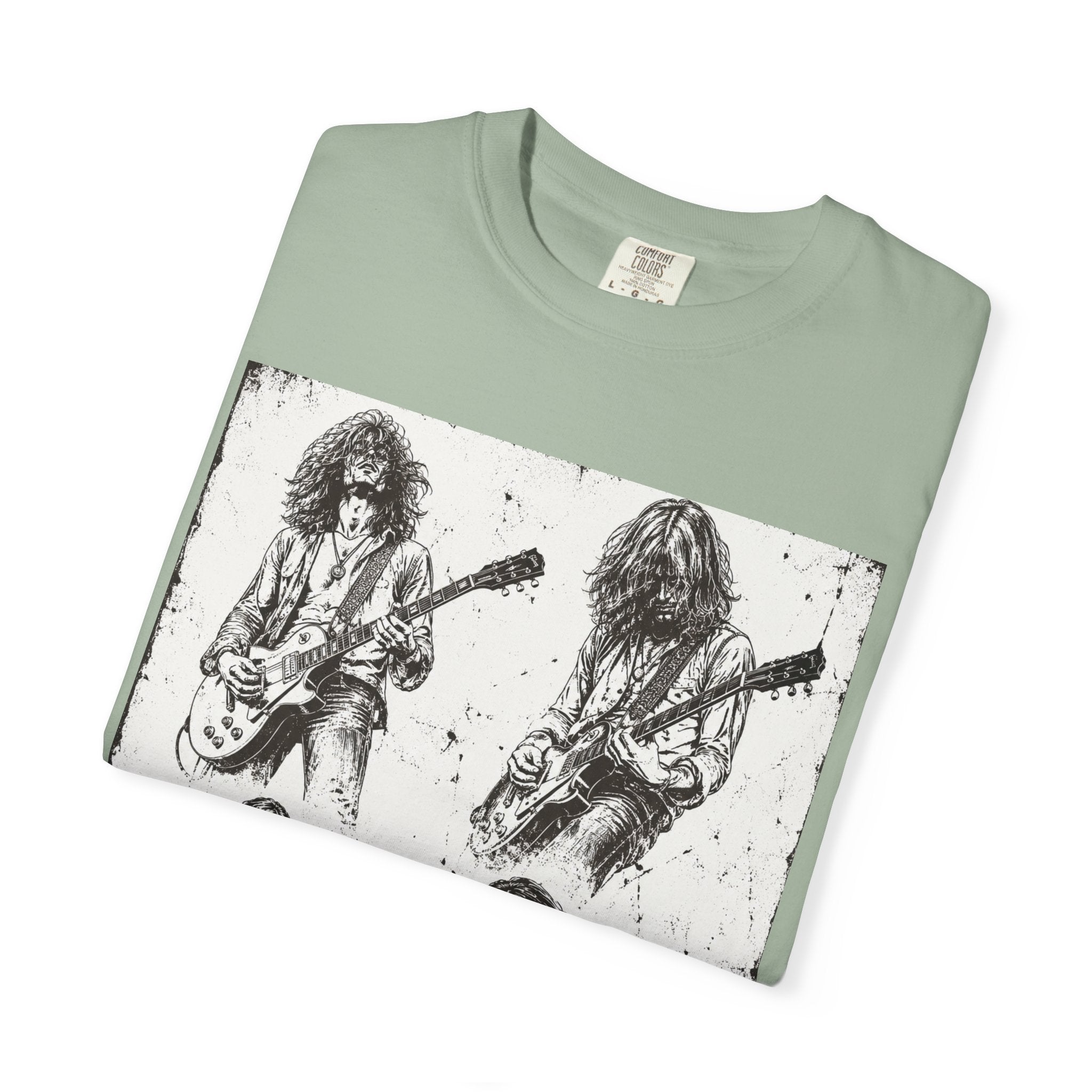 Vintage Rock Guitar T-Shirt — Grunge Band Photo & Les Paul Back Print