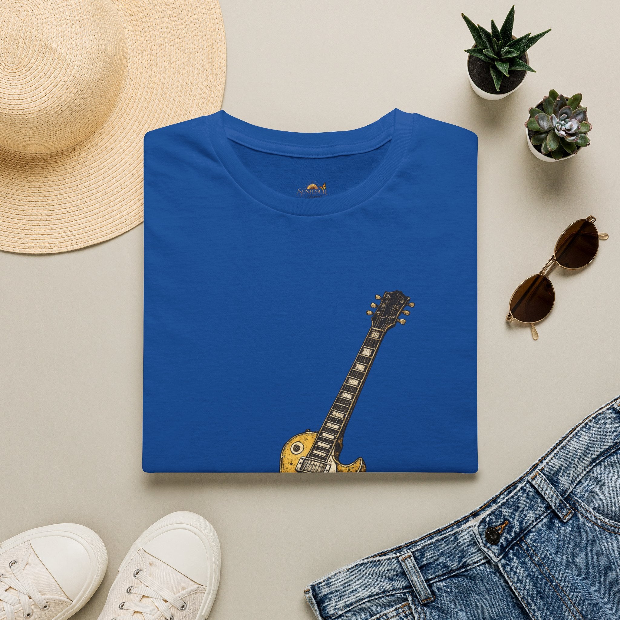 Guitar Illustration T-Shirt — Vintage Les Paul Graphic Tee for Music Lovers
