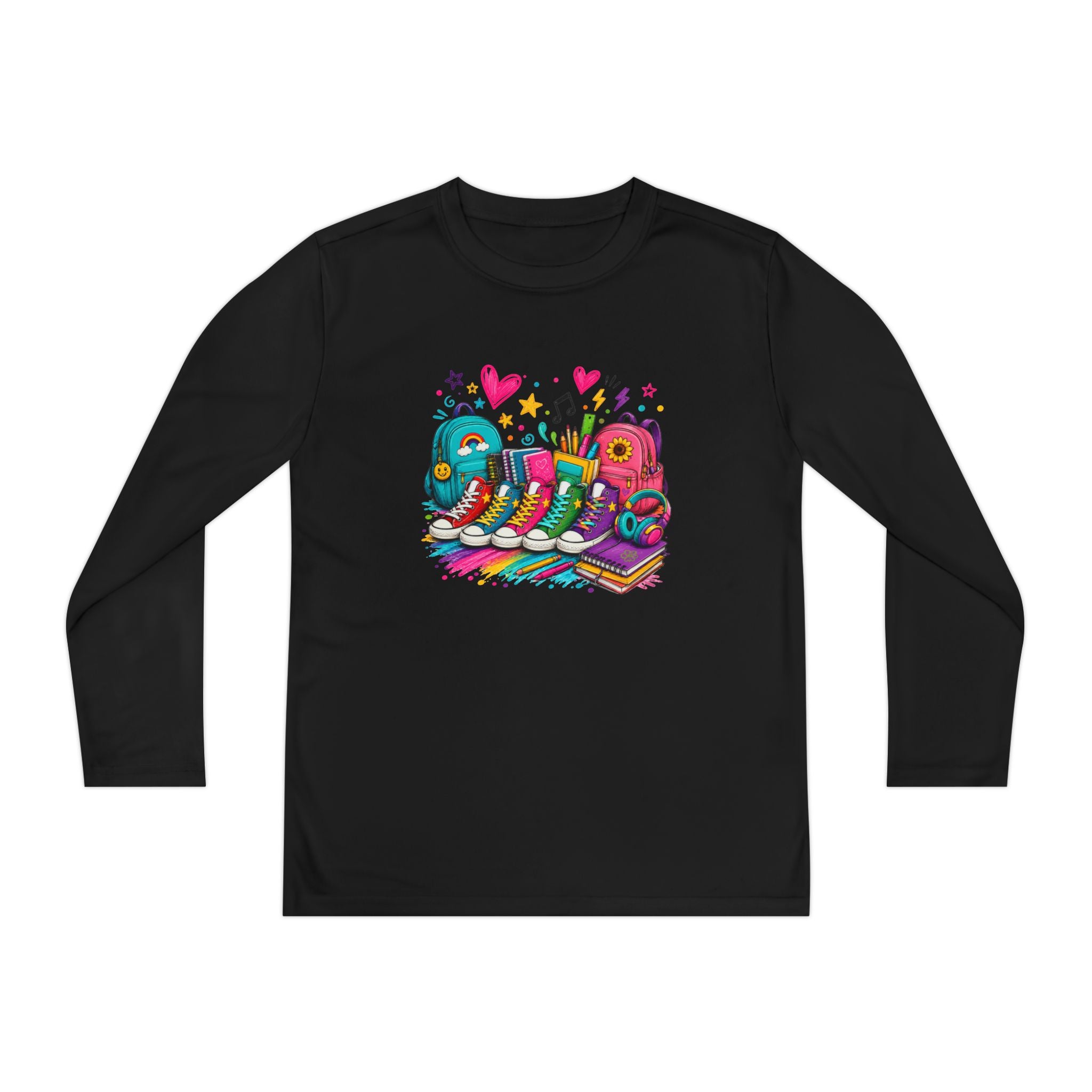Youth Long Sleeve Tee — Colorful Sneaker Party Graphic