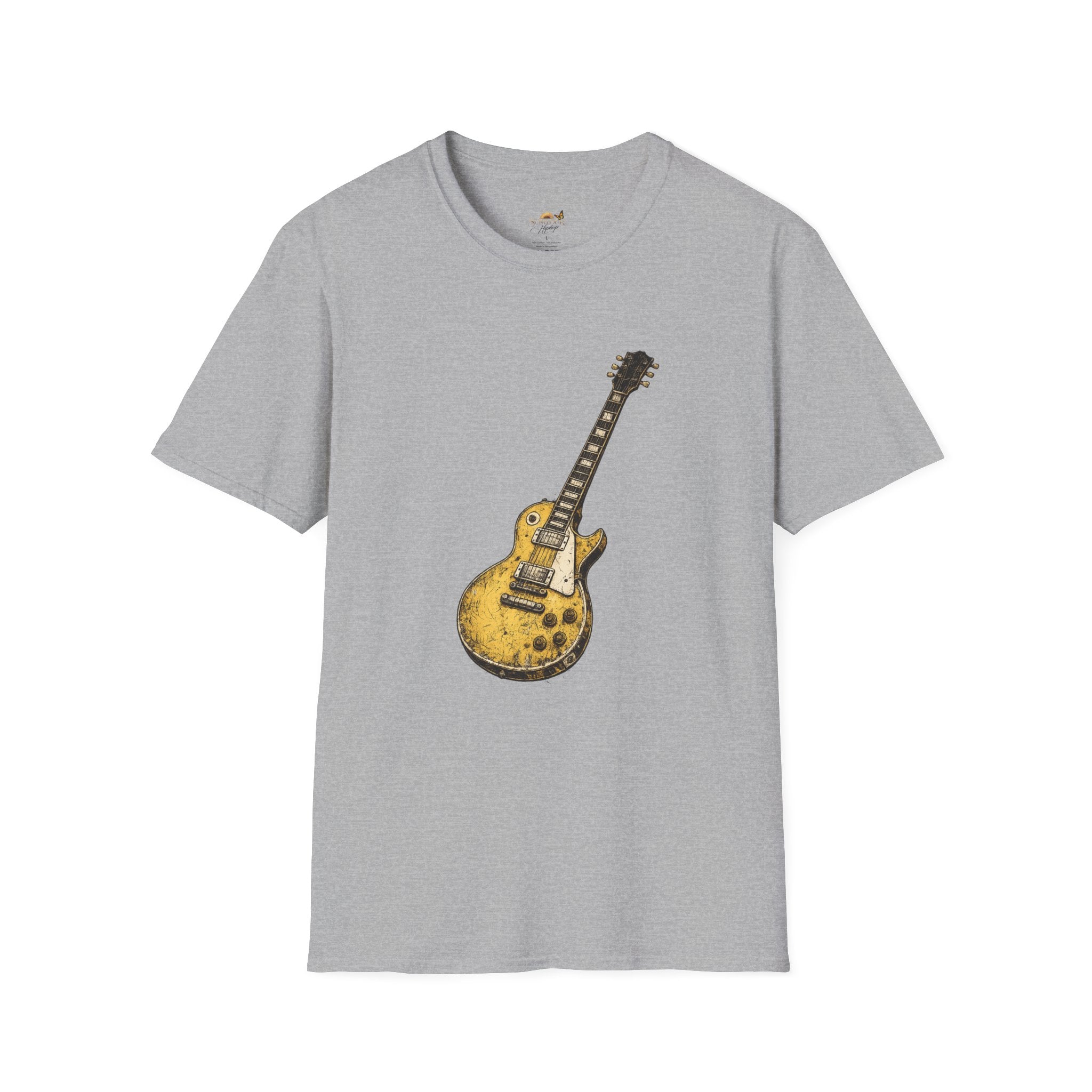 Guitar Illustration T-Shirt — Vintage Les Paul Graphic Tee for Music Lovers