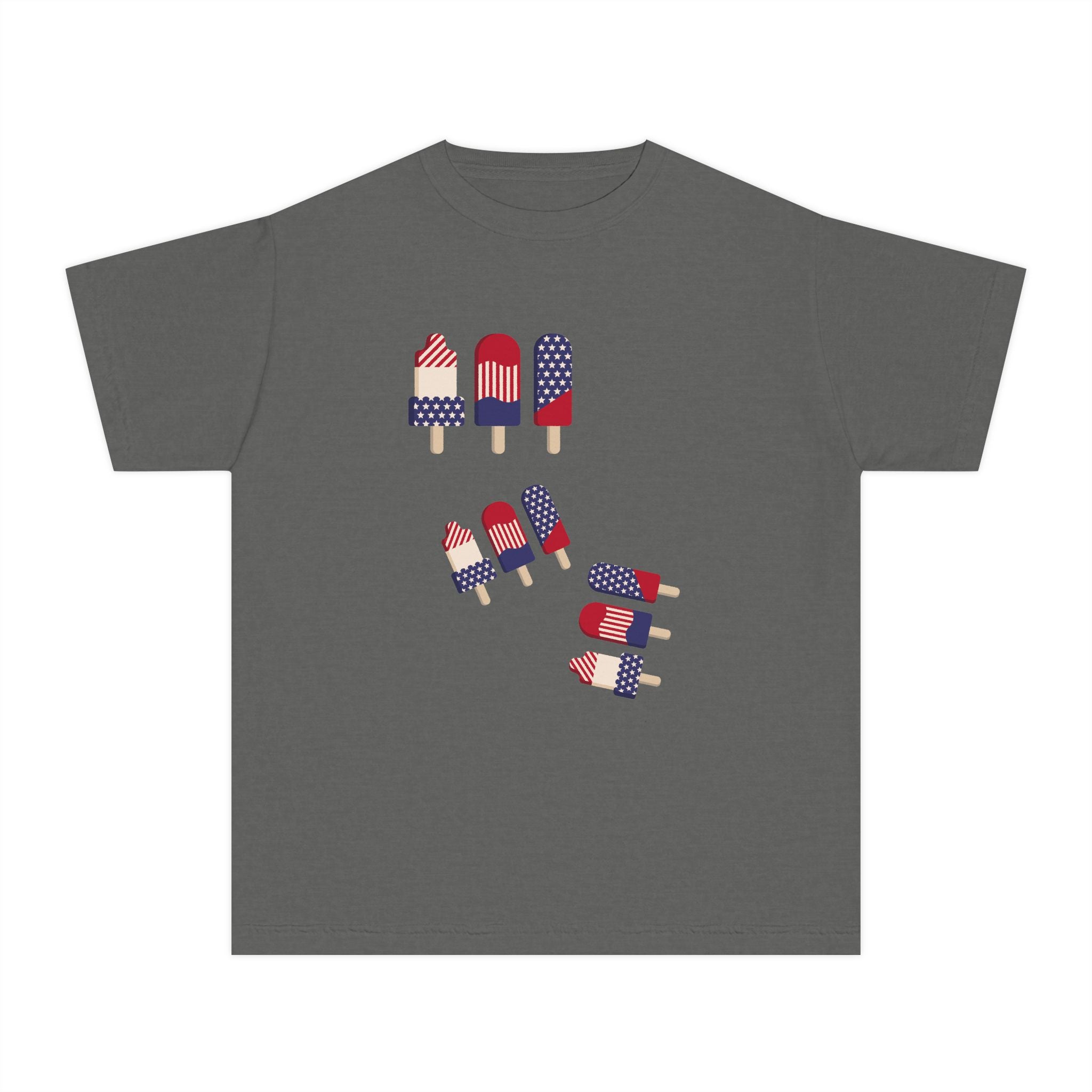 Youth Ice Pop Tee — Patriotic American Flag Popsicle Kids T‑Shirt (Custom Name Option)