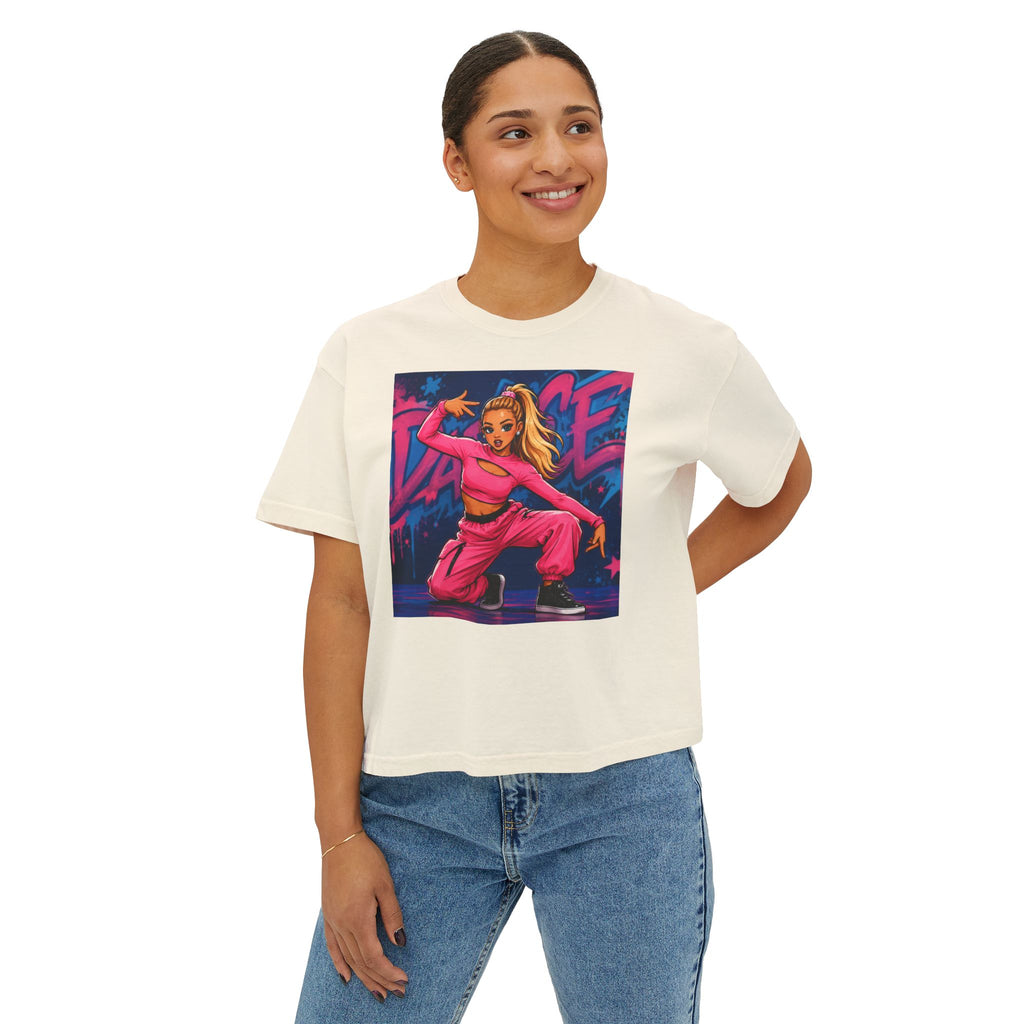 Women’s Boxy Tee — Pink Street Dance Graphic "Dance"