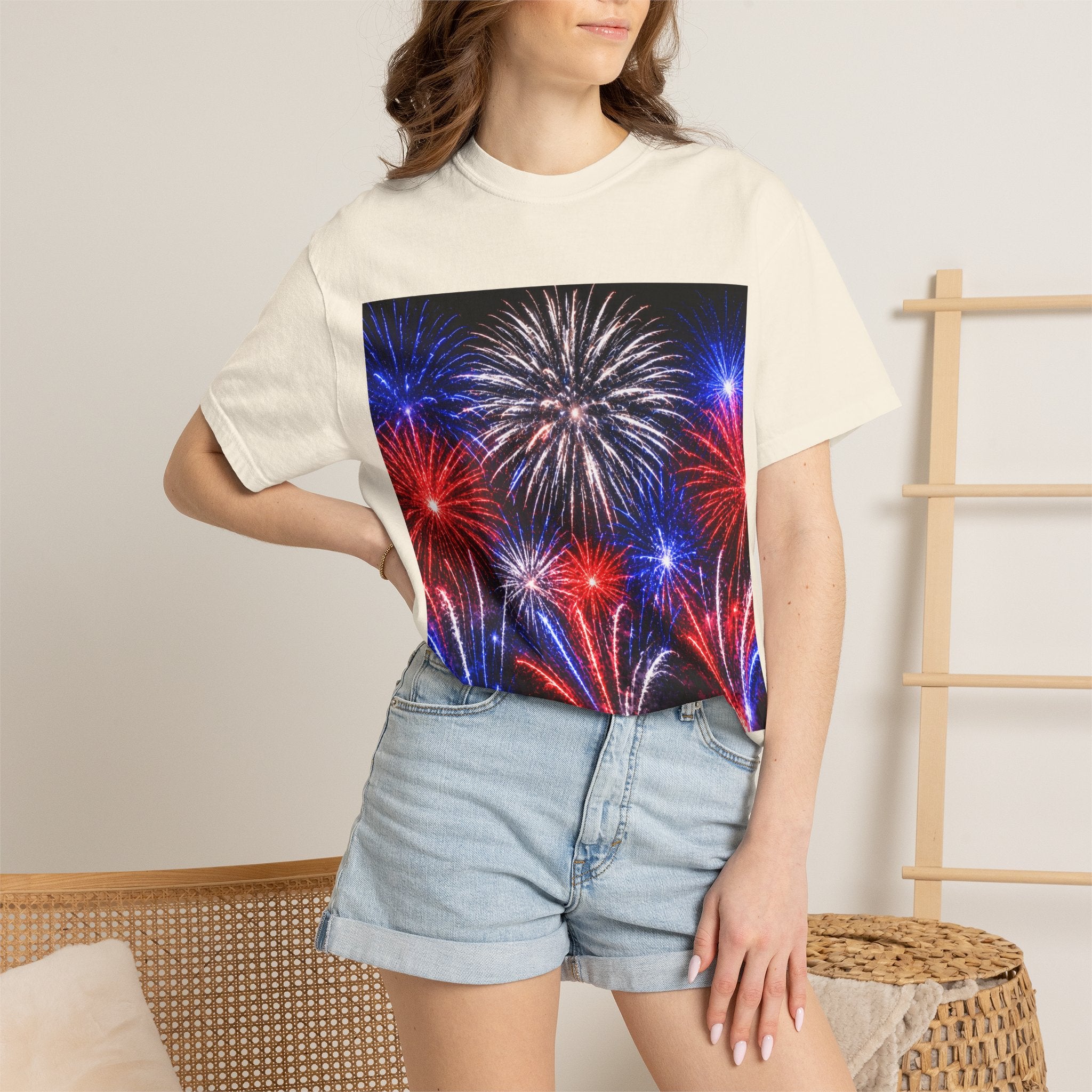 Fireworks Celebration T-Shirt — Red, White & Blue Festival Graphic