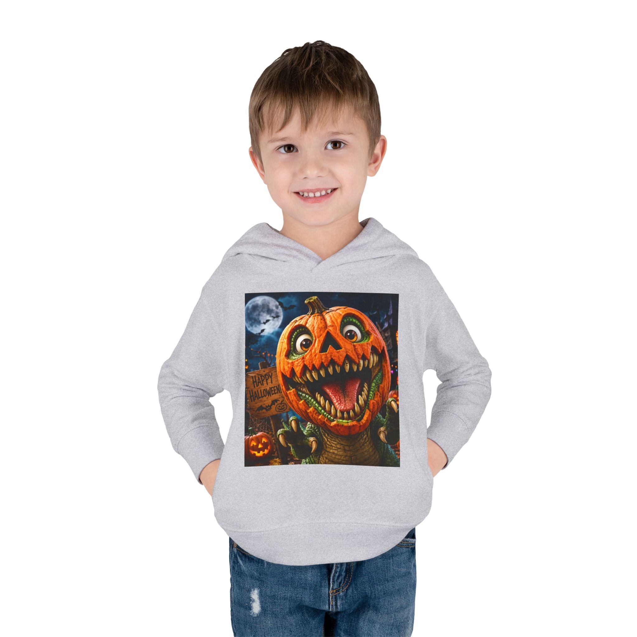 Halloween Toddler Hoodie — Dinosaur Creepy Jack-O'-Lantern Pumpkin Halloween Pullover