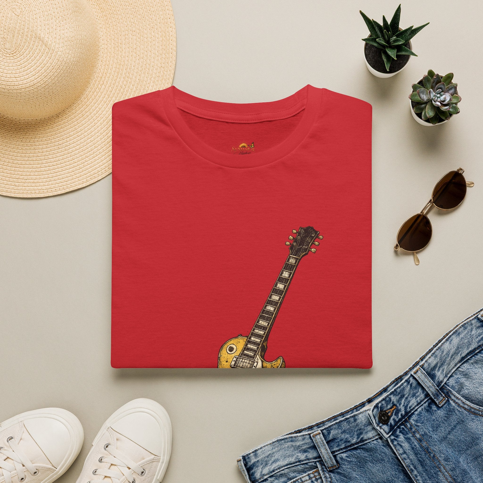 Guitar Illustration T-Shirt — Vintage Les Paul Graphic Tee for Music Lovers