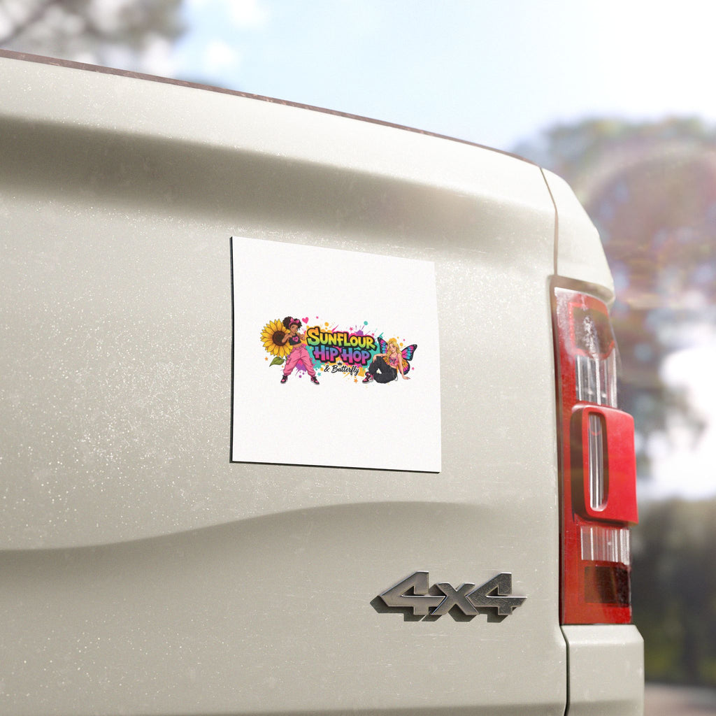 Sunflour Hip Hop & Butterfly Car Magnet — Colorful Sunflower & Butterfly Graphic