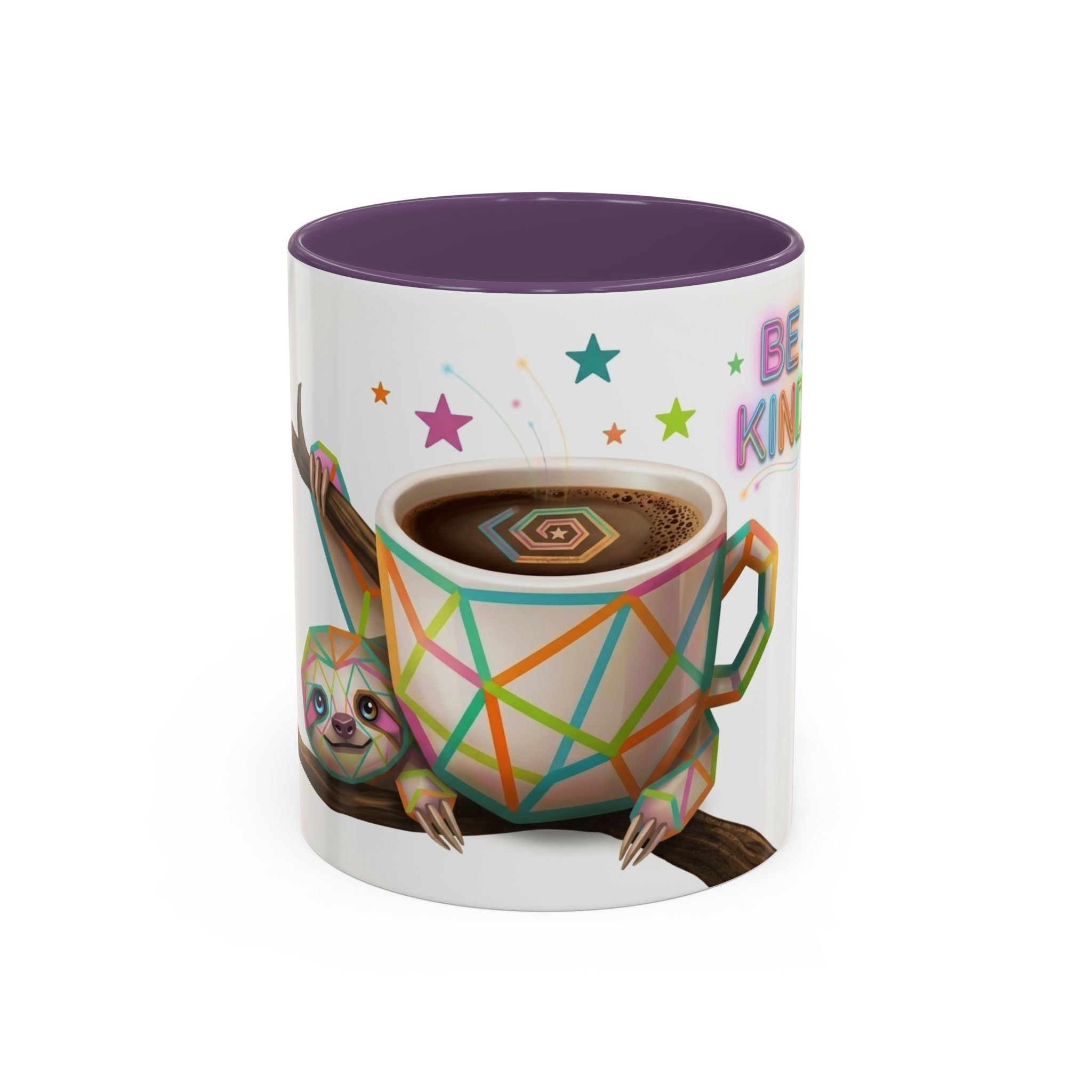 Be Kind Sloth Coffee Mug — Colorful Accent Ceramic Cup (11/15oz)