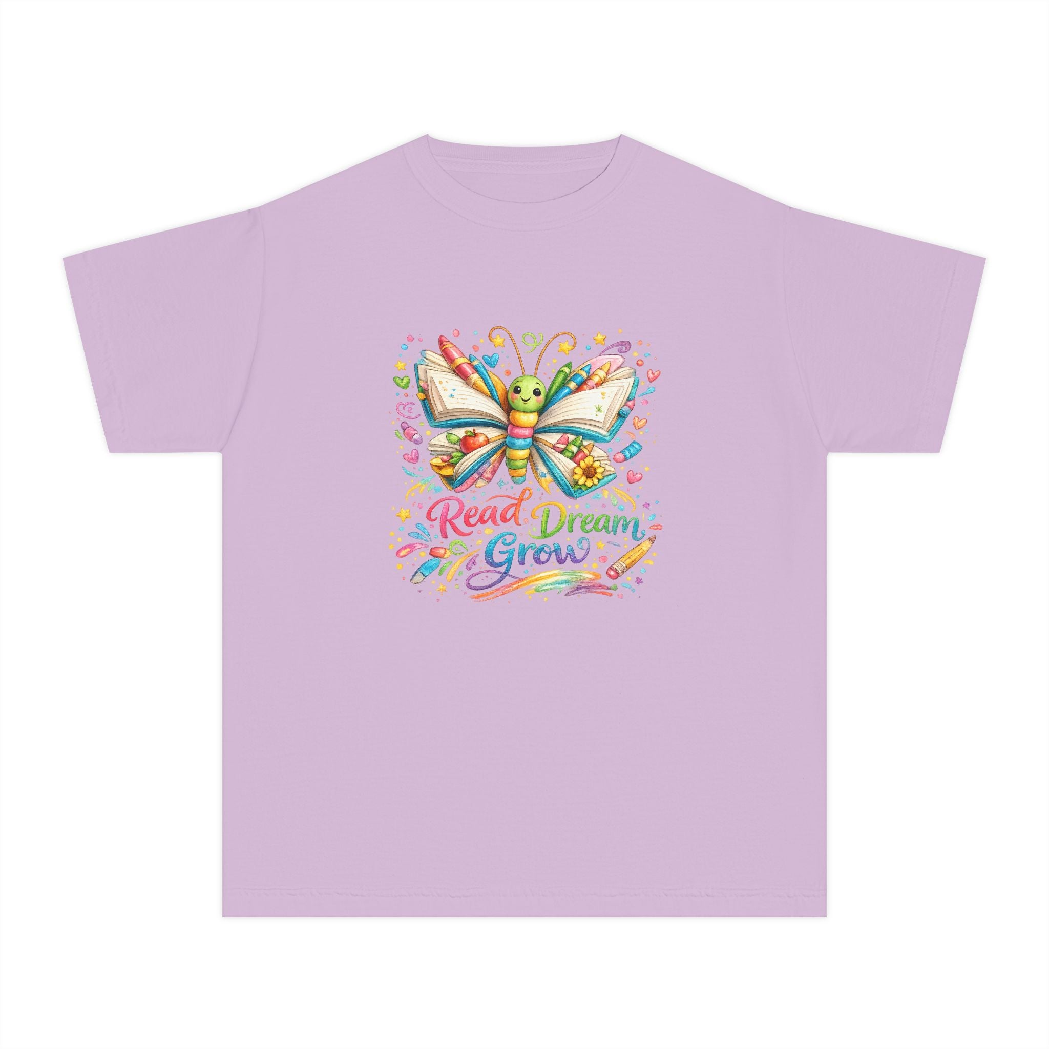 Youth Tee — Colorful Butterfly "Read Dream Grow" Kids Shirt