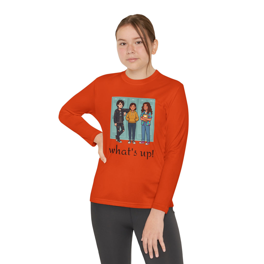 Youth Long Sleeve Tee — "what's up!" Illustrated Friends Graphic