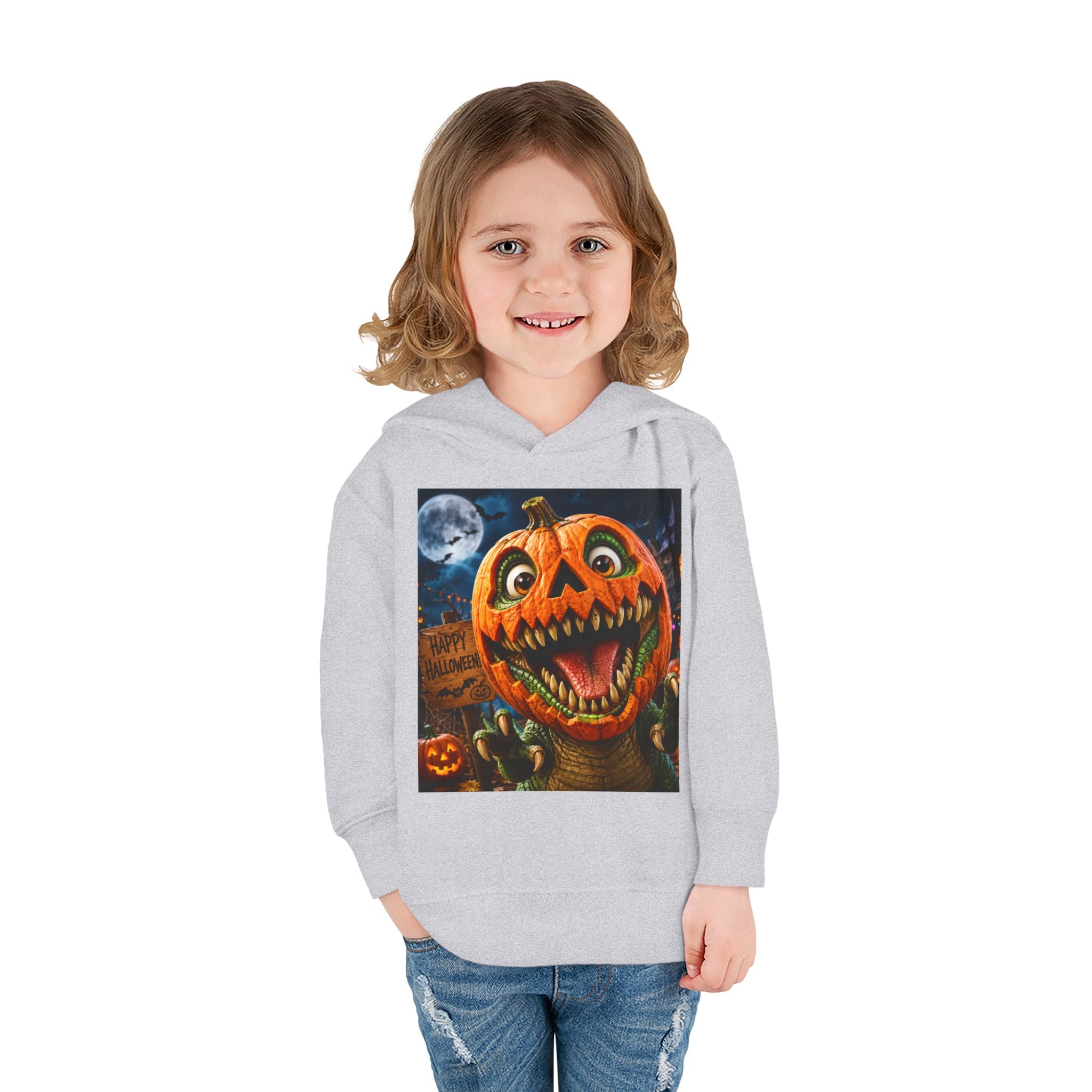 Halloween Toddler Hoodie — Dinosaur Creepy Jack-O'-Lantern Pumpkin Halloween Pullover