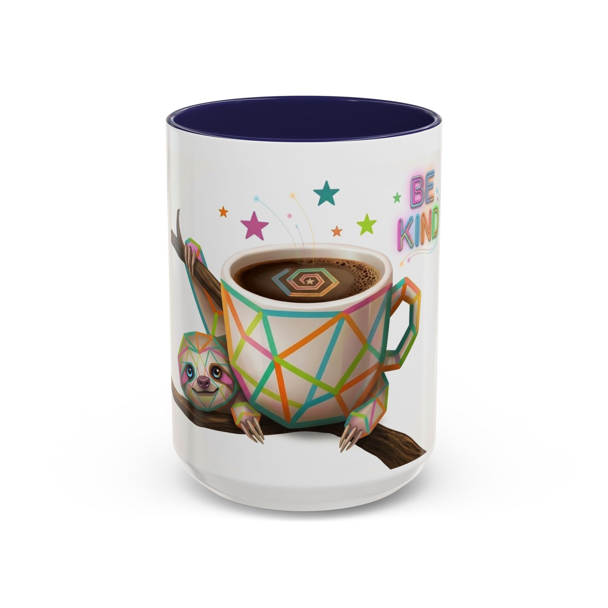 Be Kind Sloth Coffee Mug — Colorful Accent Ceramic Cup (11/15oz)