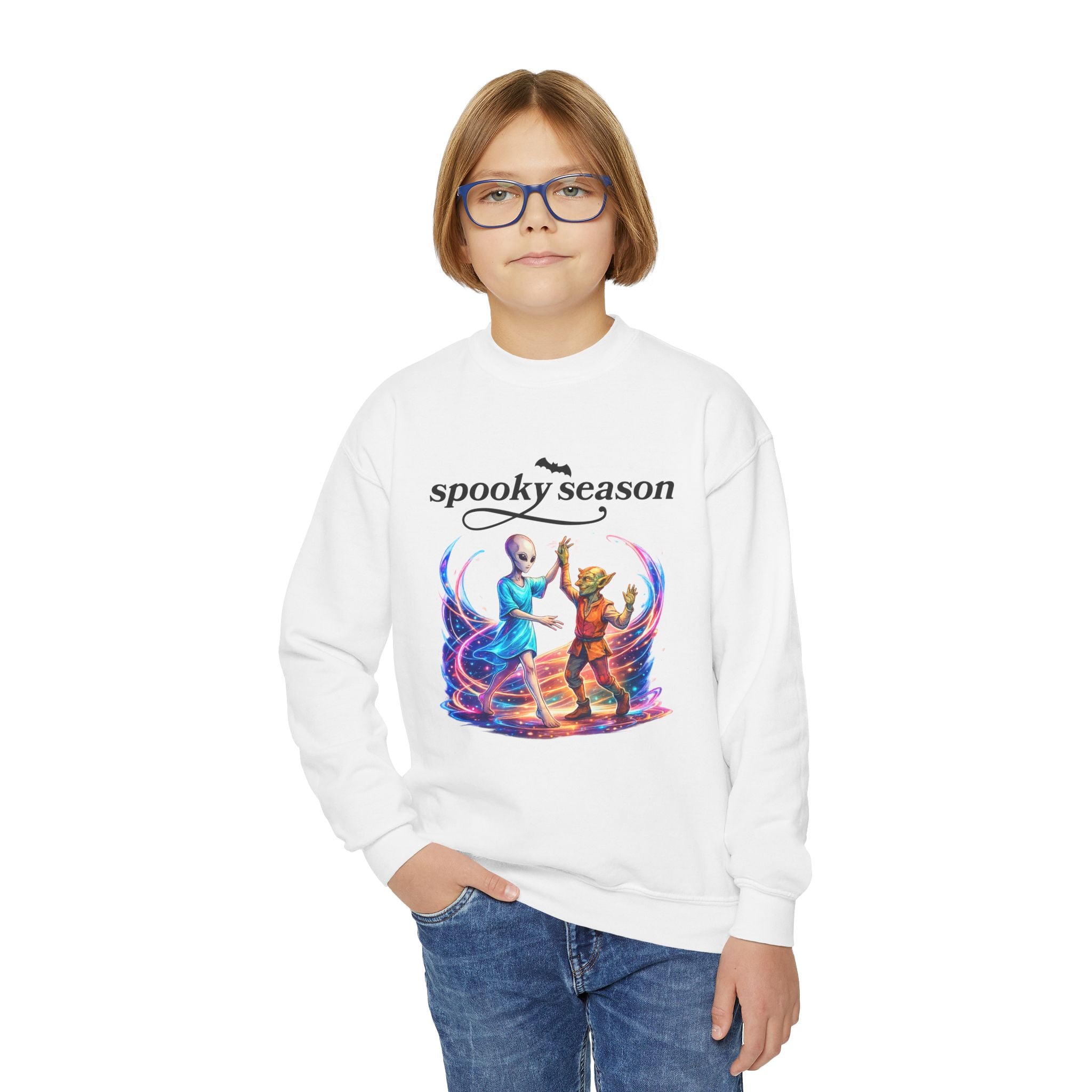 Youth Crewneck Sweatshirt — "Spooky Season" Halloween Kid Pullover