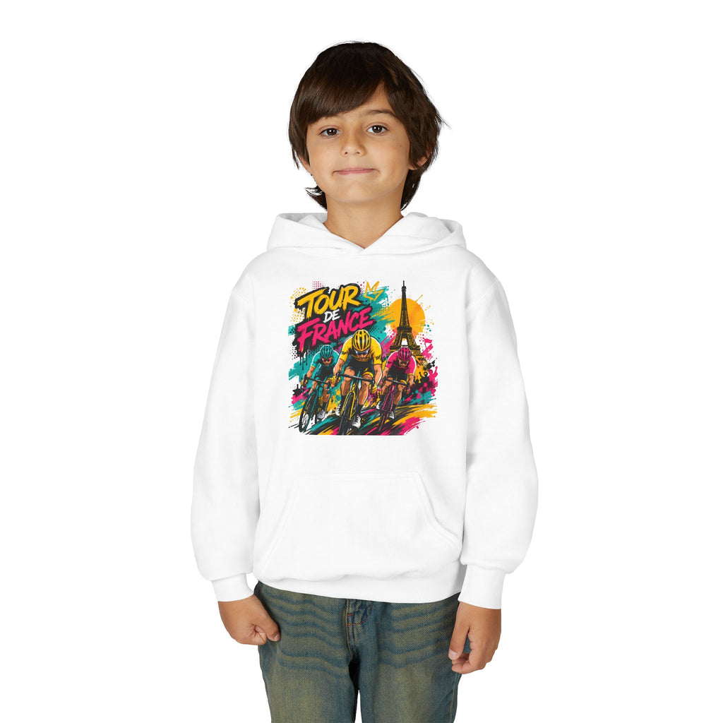 Tour de France Youth Hoodie — Colorful Cycling Graphic Sweatshirt