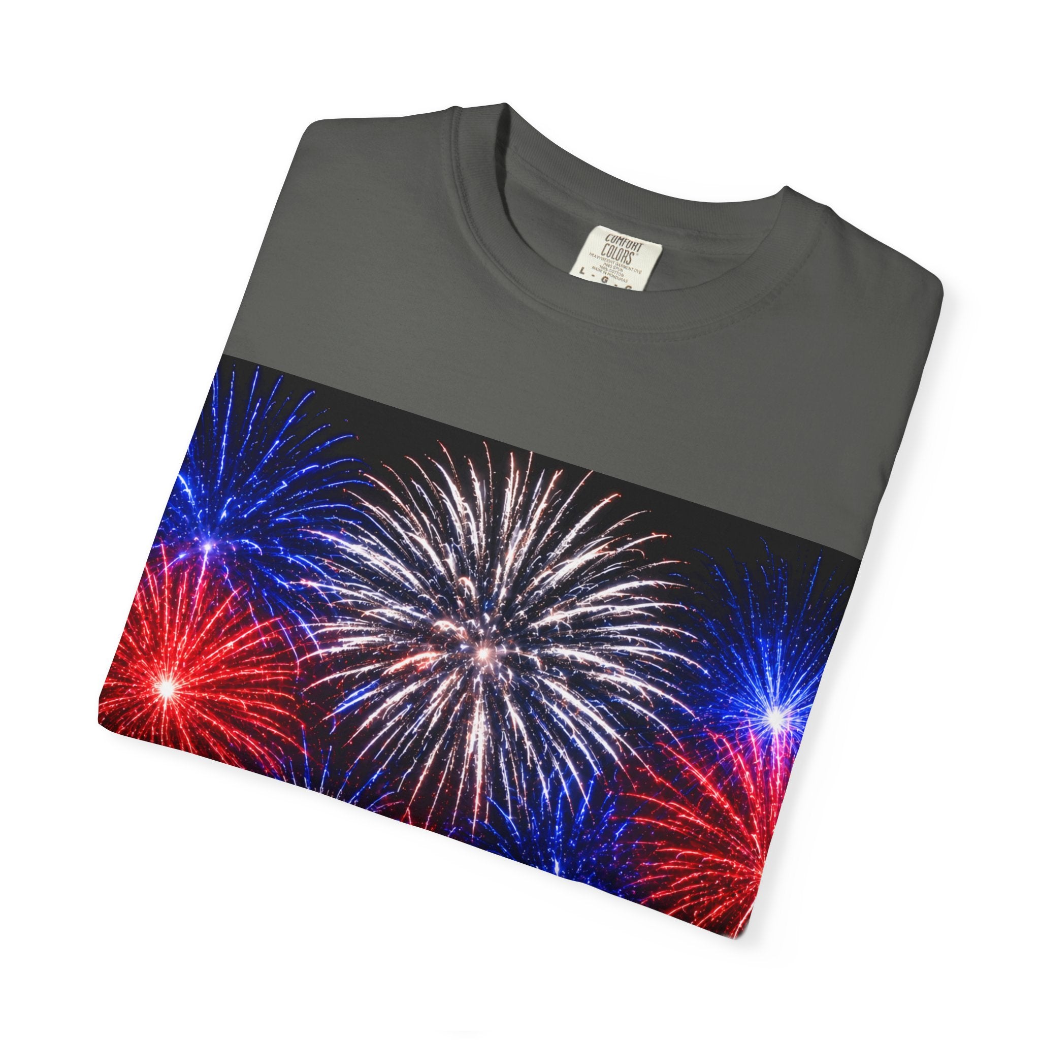 Fireworks Celebration T-Shirt — Red, White & Blue Festival Graphic