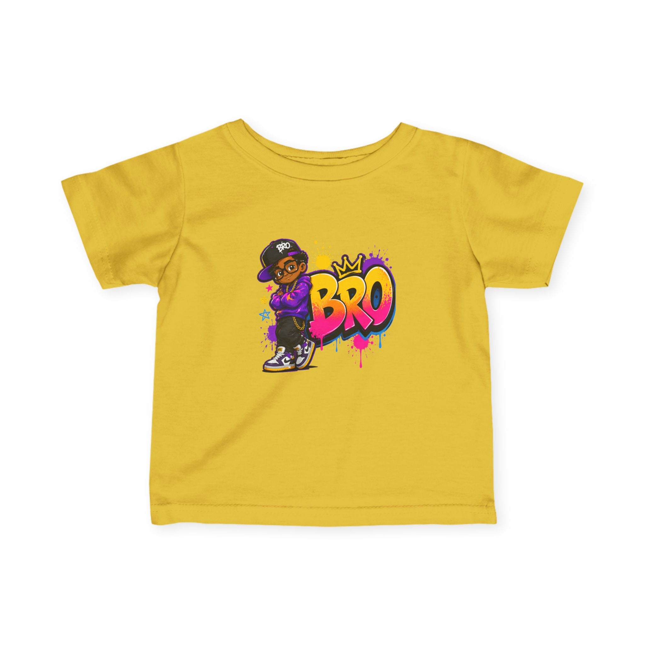Infant Tee - Colorful 'Bro' Graffiti Graphic with Custom Name Back (Kids Baby Shirt)