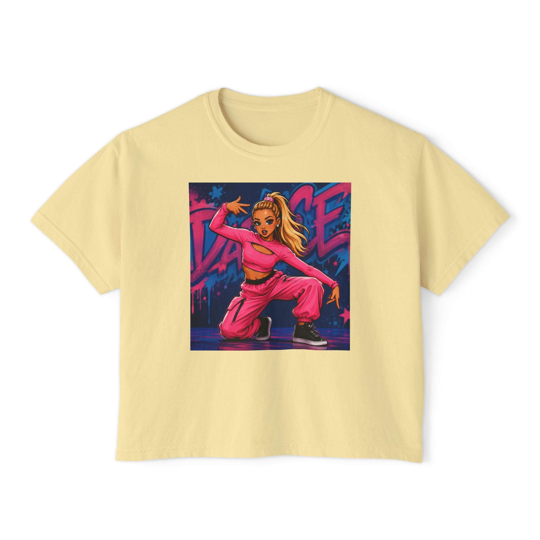 Women’s Boxy Tee — Pink Street Dance Graphic "Dance"