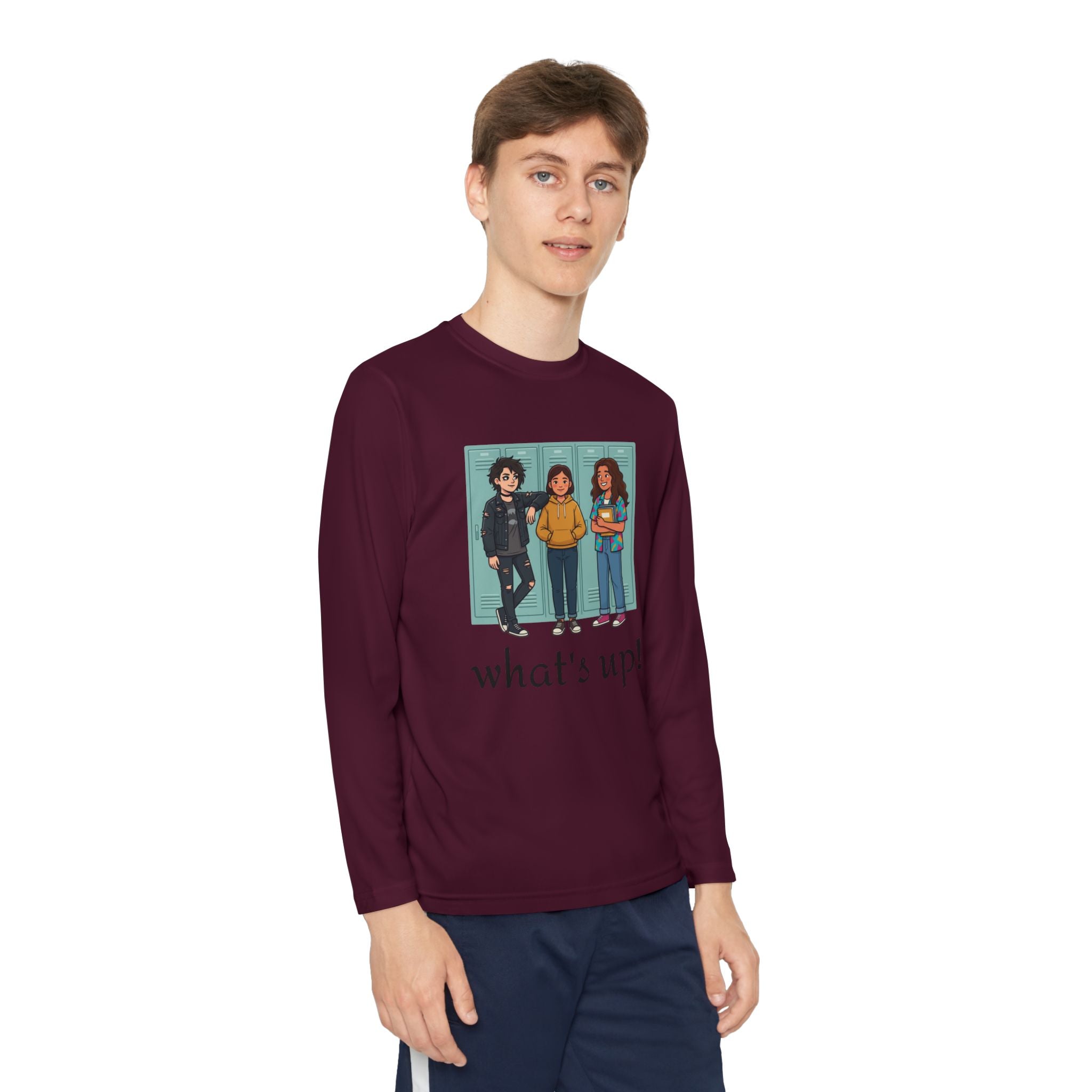 Youth Long Sleeve Tee — "what's up!" Illustrated Friends Graphic