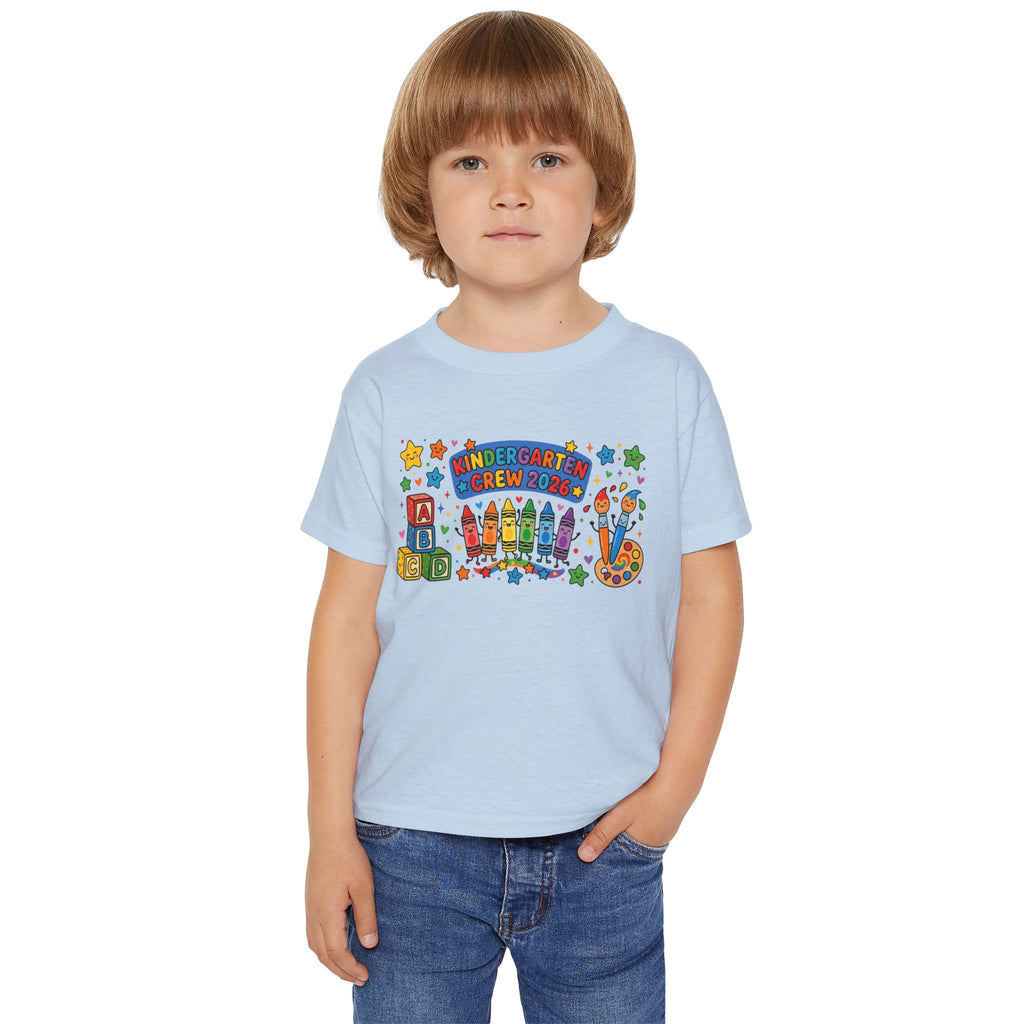 Toddler T-Shirt — "Kindergarten Crew 2026" Colorful Crayons & Blocks Back-to-School Tee