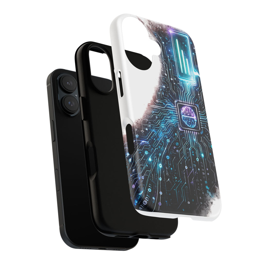 Tech Circuit Tough Phone Case — Futuristic Neon PCB Design