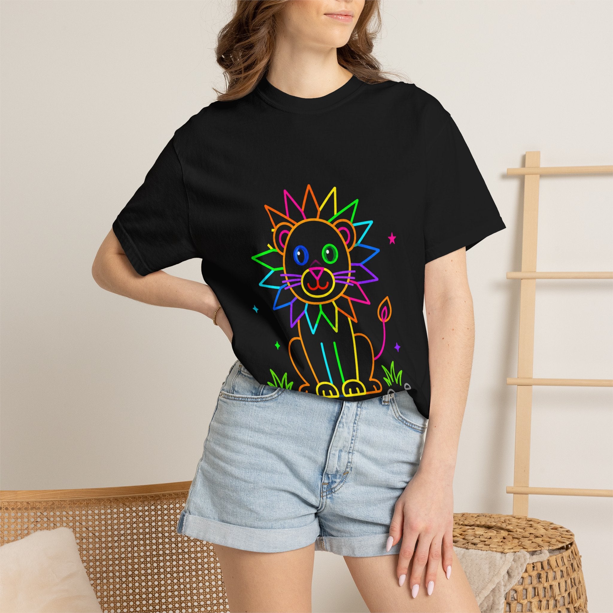 Rainbow Line Art Lion T-Shirt — Cute Kids Graphic Tee