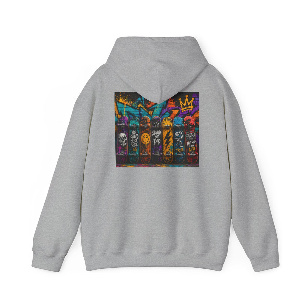 Skate Crew Graffiti Hoodie — Urban Skateboard Art Pullover