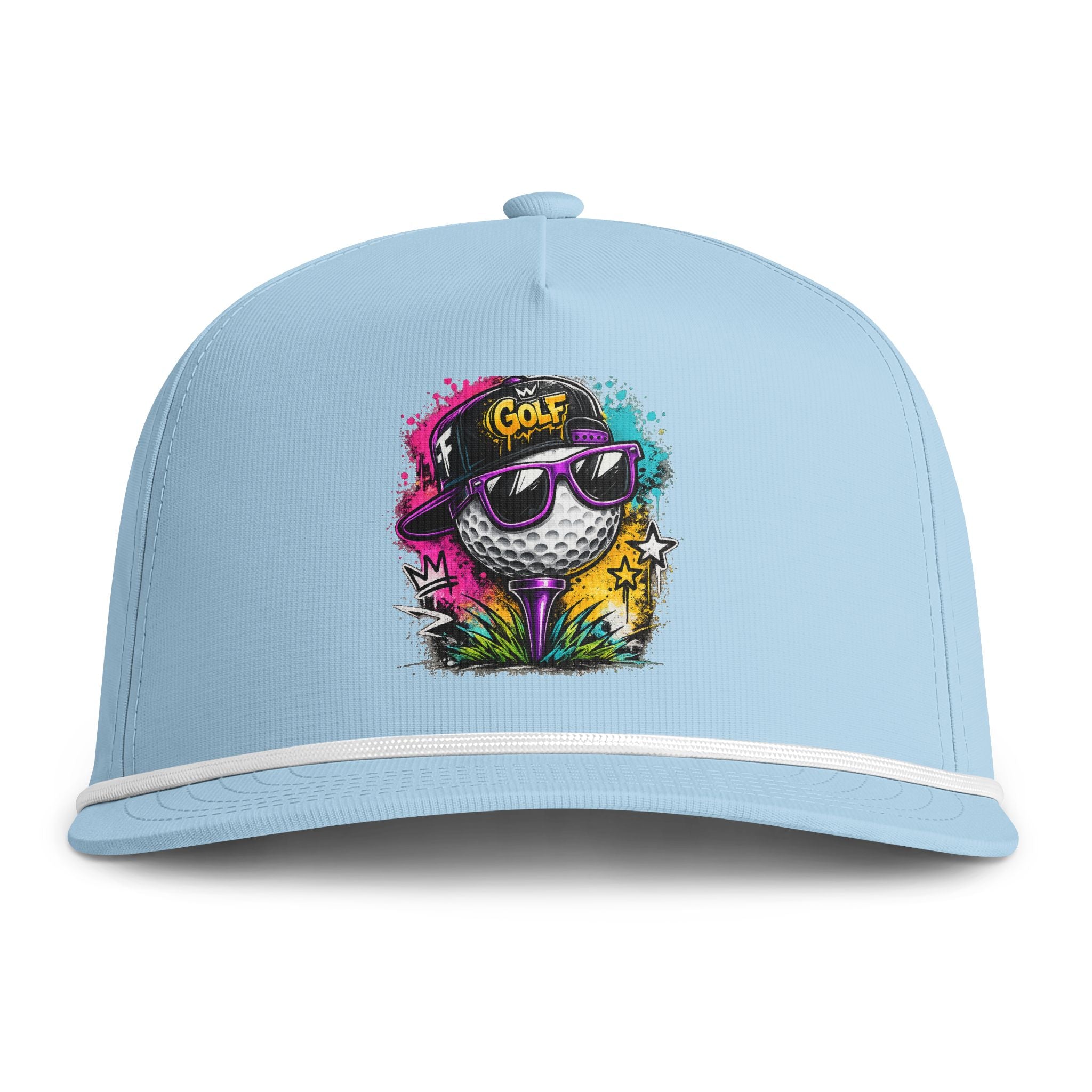 Sunwashed Golf Ball Snapback Cap — Colorful Street Art Mushroom Design