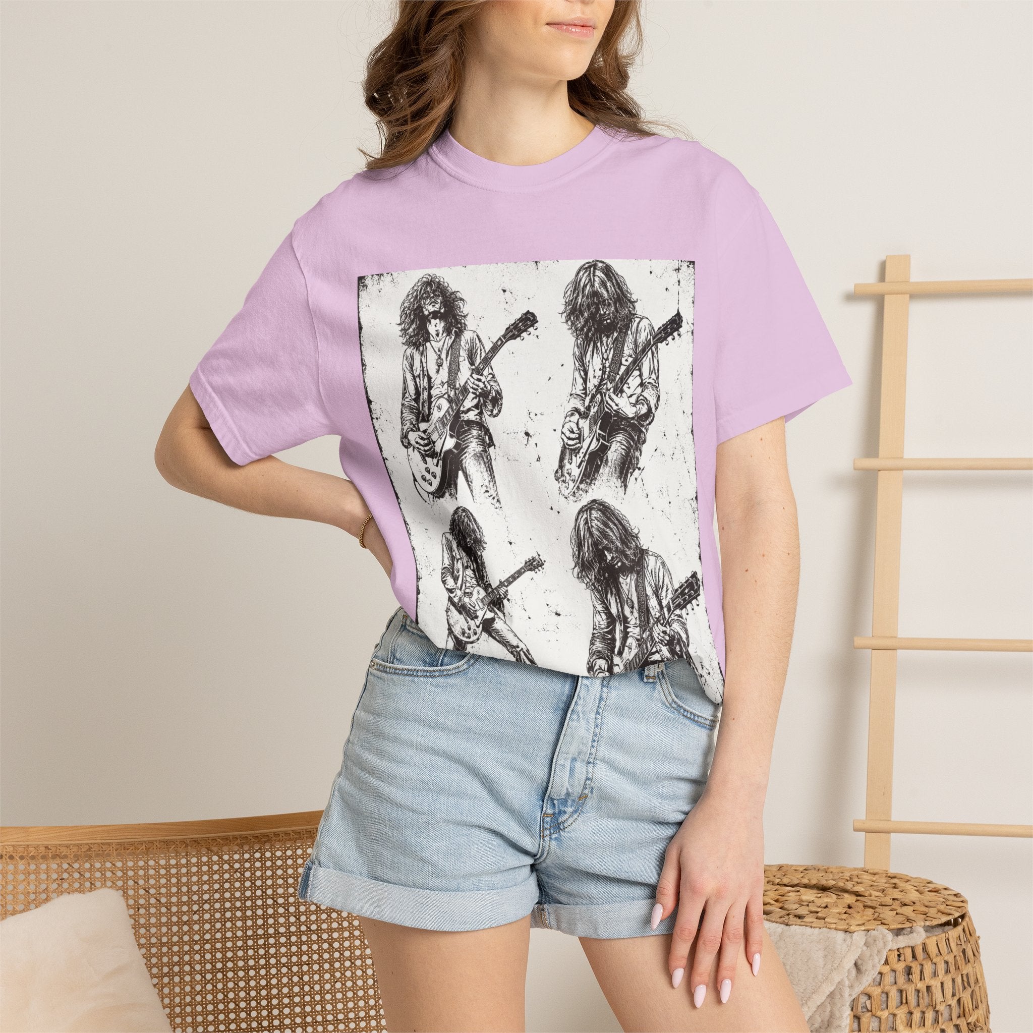 Vintage Rock Guitar T-Shirt — Grunge Band Photo & Les Paul Back Print