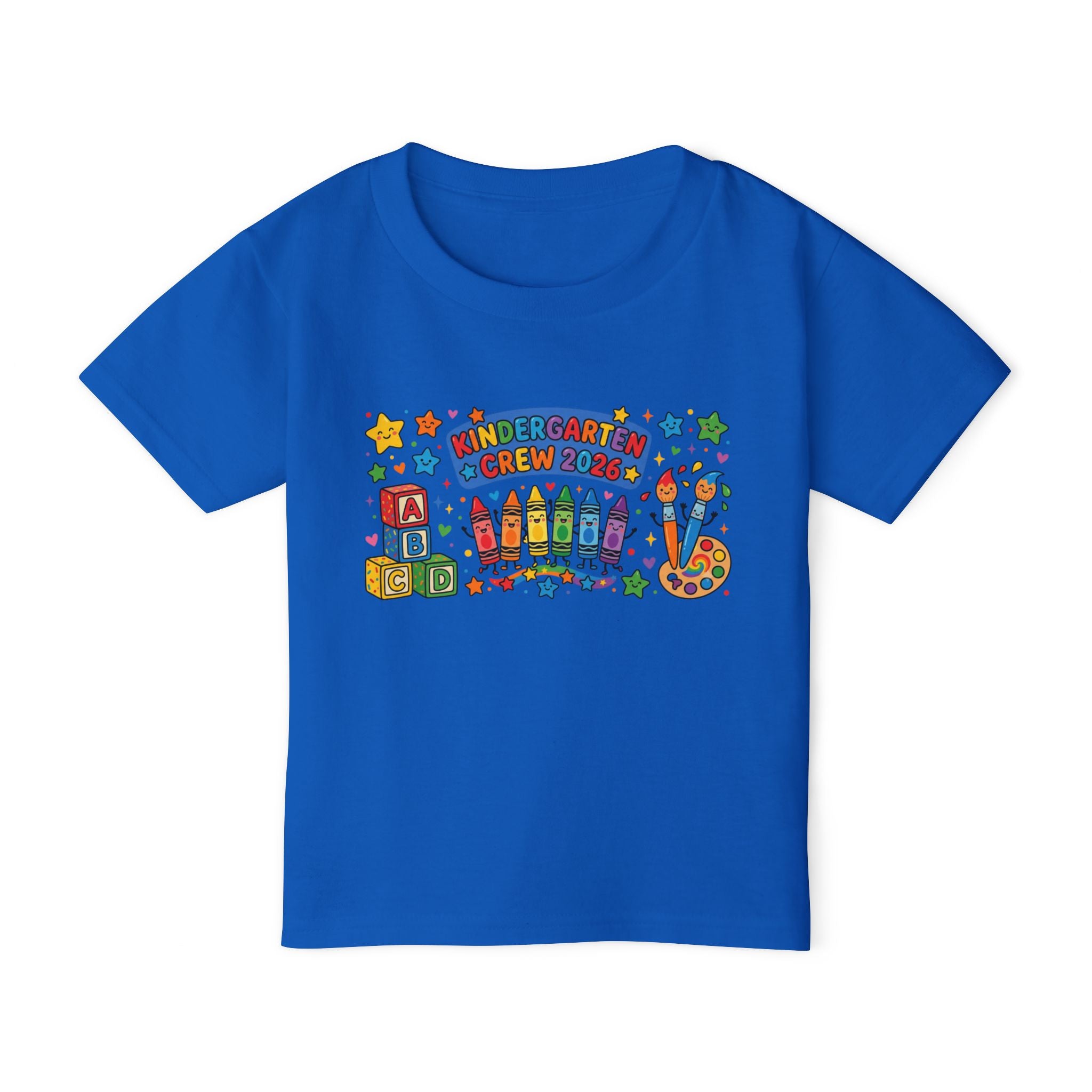 Toddler T-Shirt — "Kindergarten Crew 2026" Colorful Crayons & Blocks Back-to-School Tee