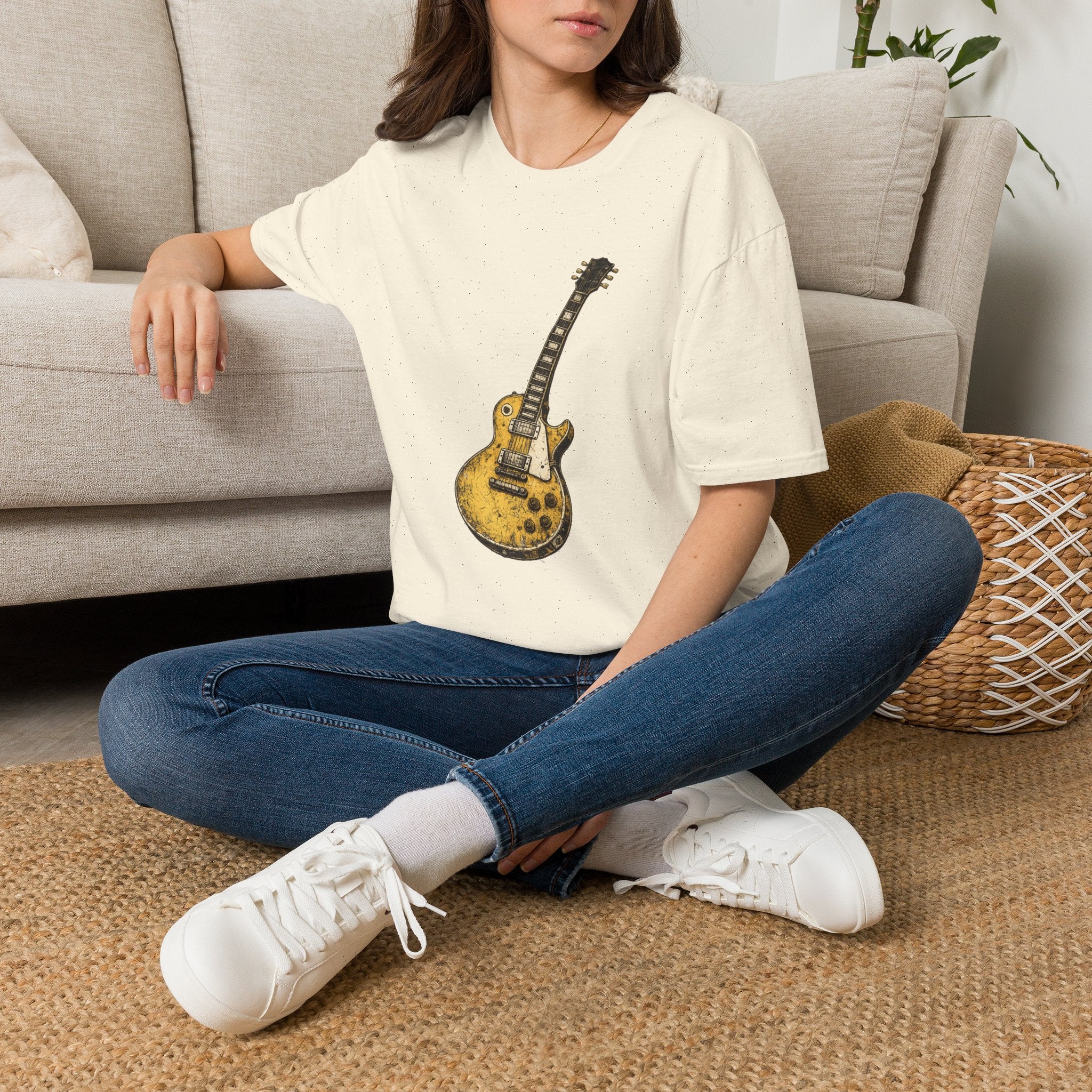 Guitar Illustration T-Shirt — Vintage Les Paul Graphic Tee for Music Lovers