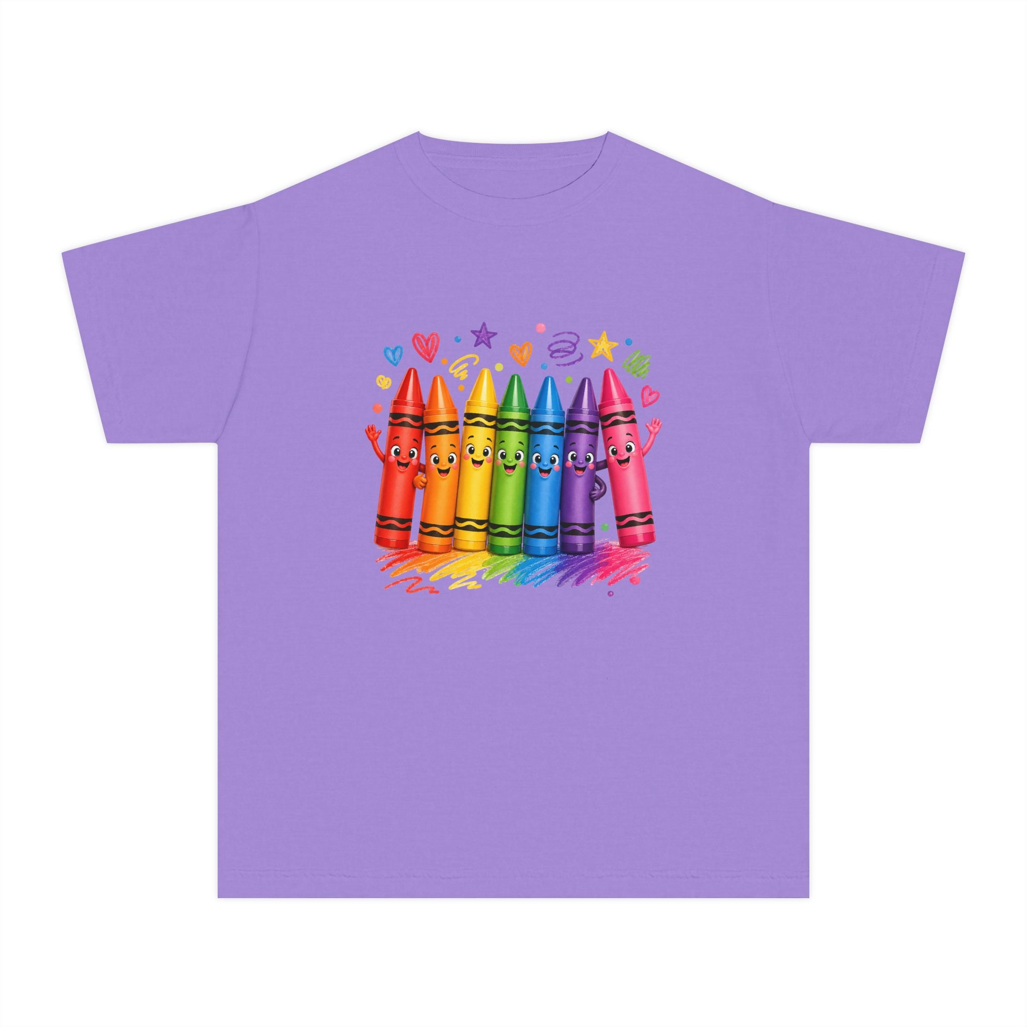 Crayon Crew Kids T‑Shirt — Colorful Rainbow Crayon Friends Tee