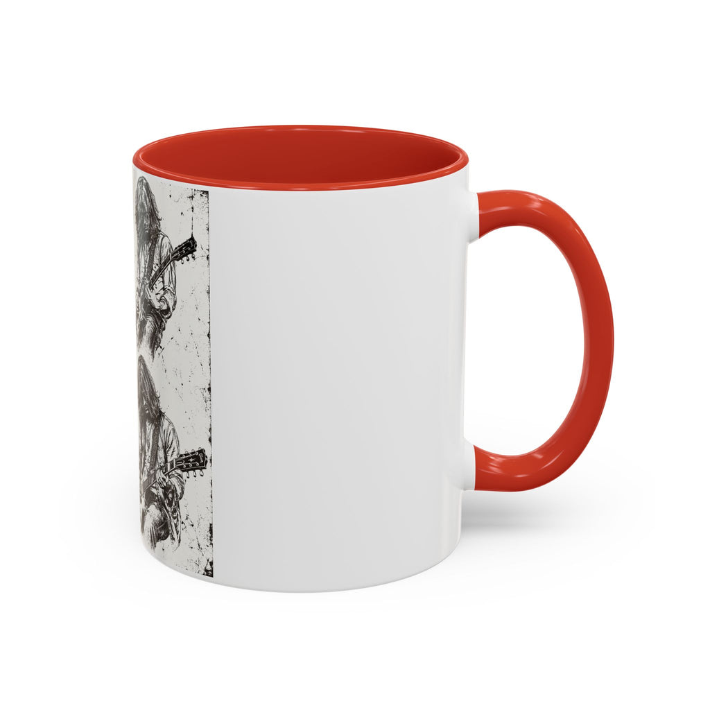 Rock Guitarist Sketch Accent Coffee Mug — Vintage Band Art 11/15oz