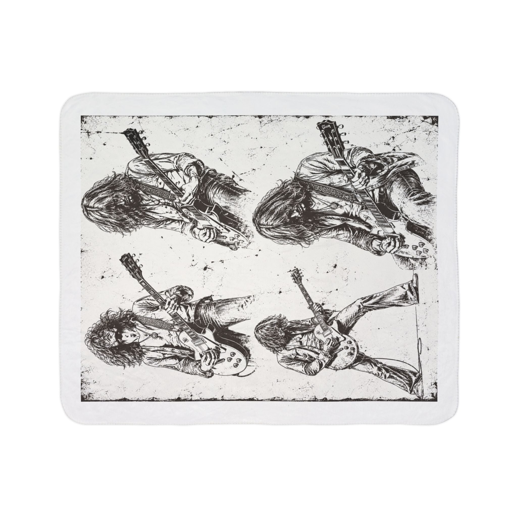 Rock Guitarist Sketch Fleece Sherpa Blanket – Vintage Musician Print Cozy Throw