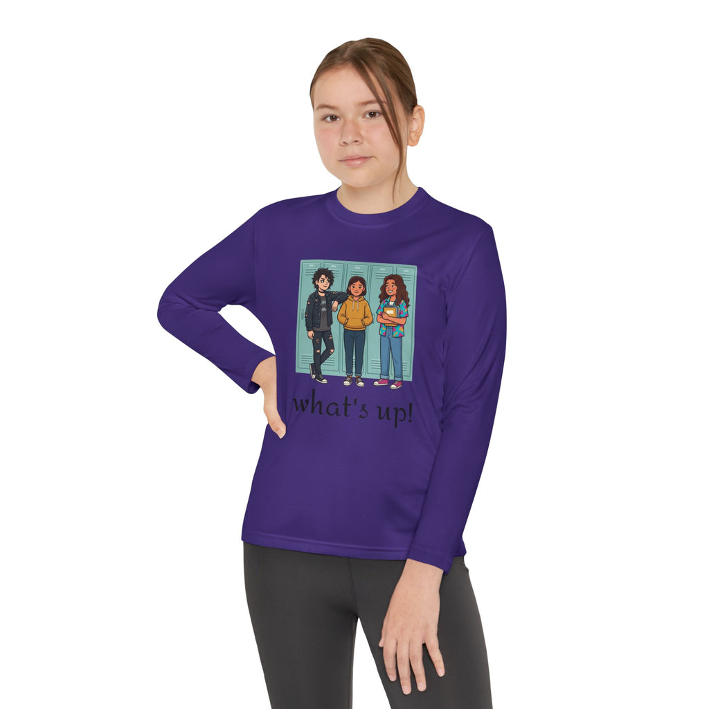 Youth Long Sleeve Tee — "what's up!" Illustrated Friends Graphic