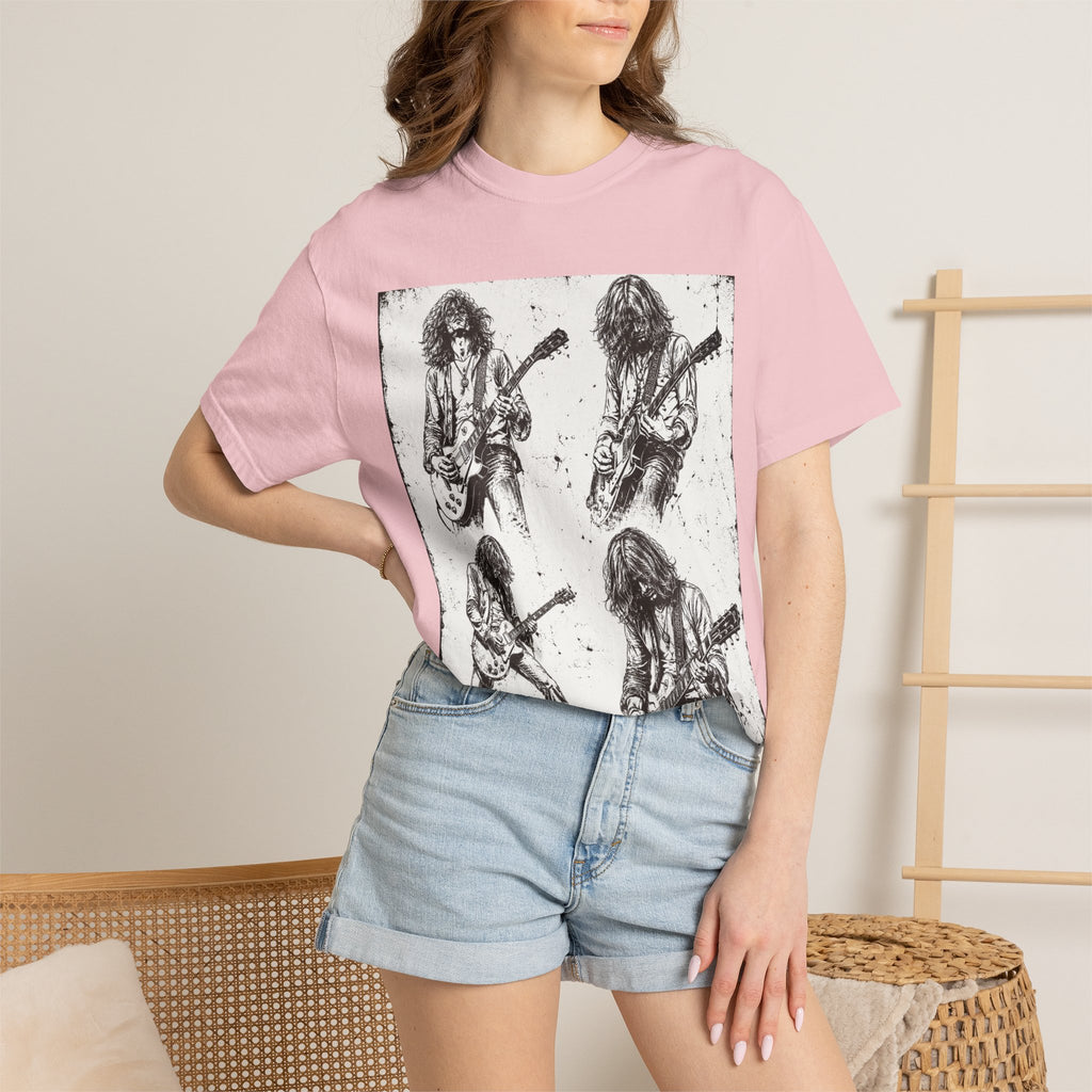 Vintage Rock Guitar T-Shirt — Grunge Band Photo & Les Paul Back Print