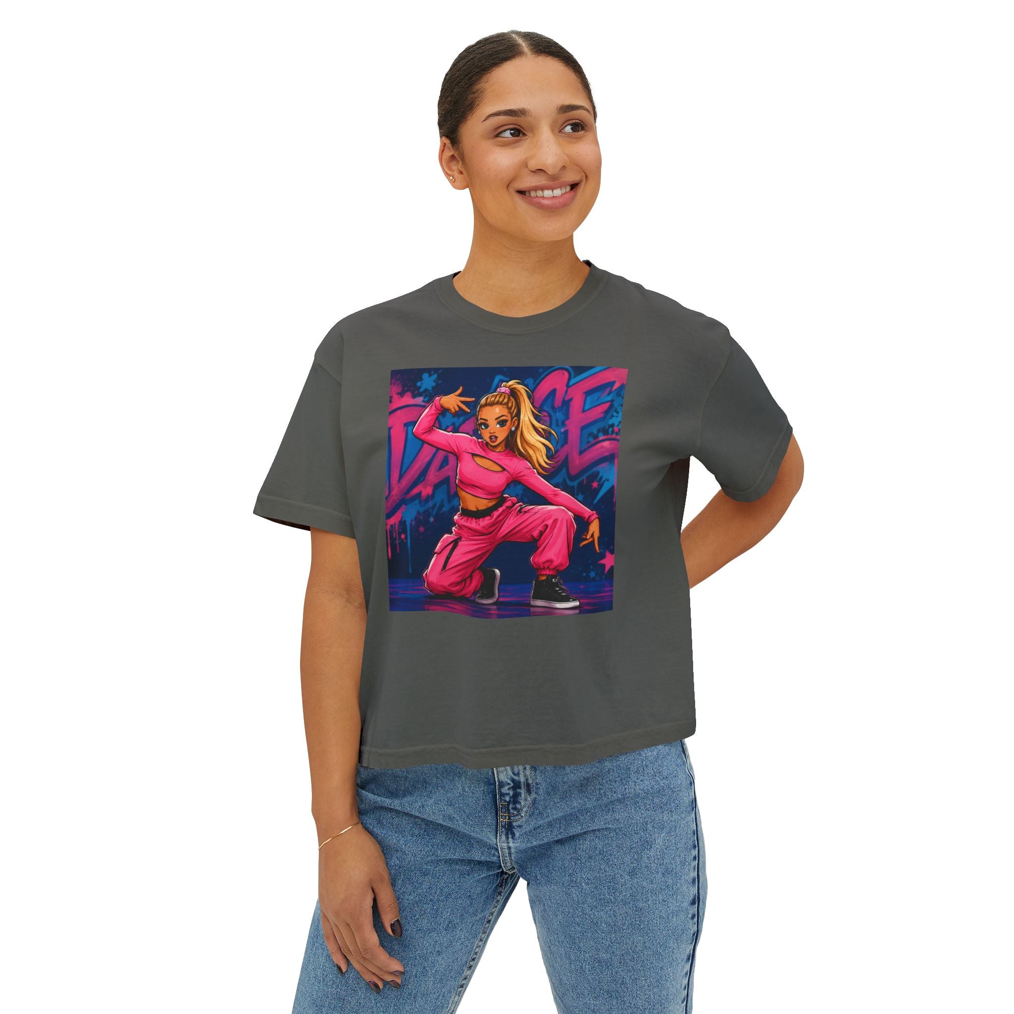Women’s Boxy Tee — Pink Street Dance Graphic "Dance"