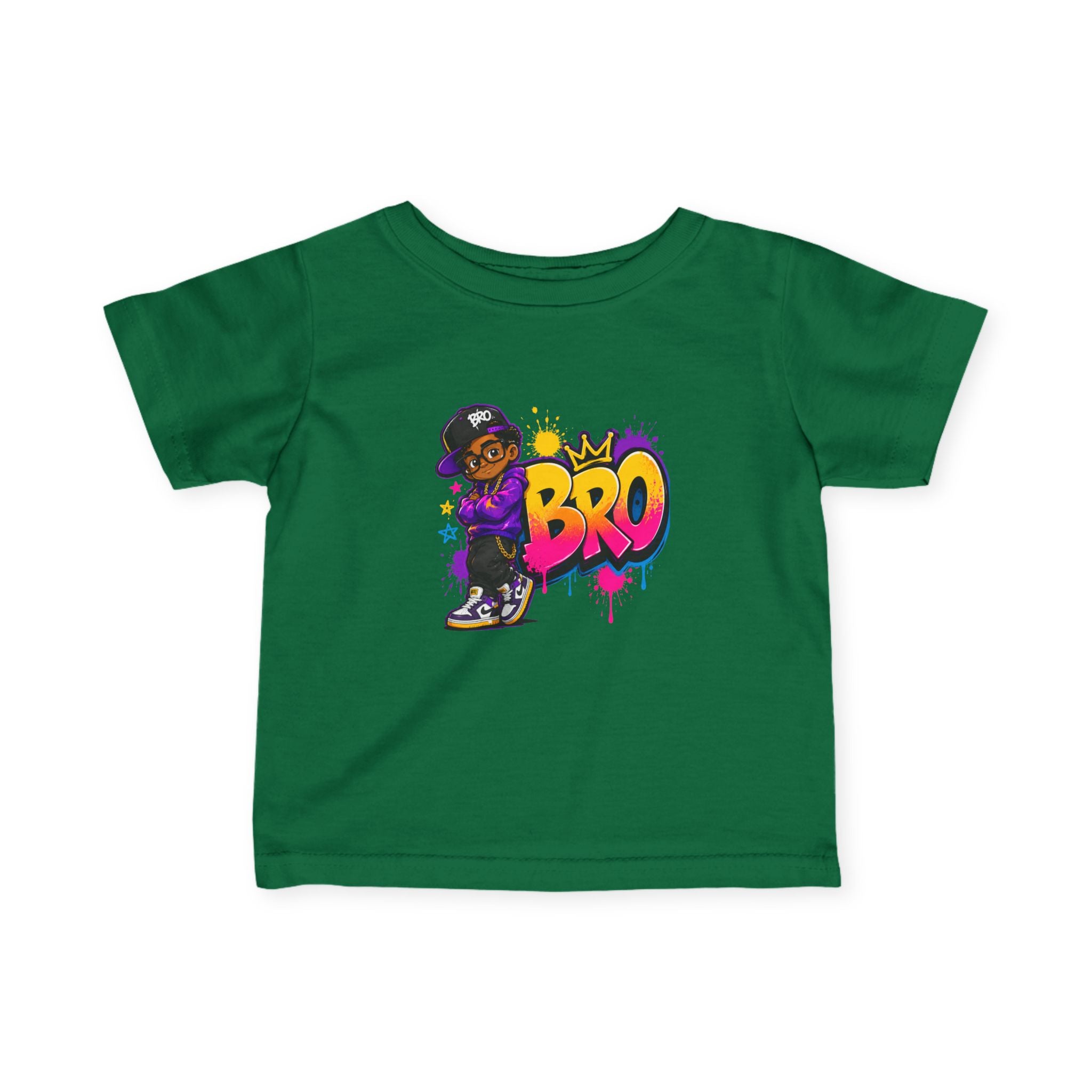 Infant Tee - Colorful 'Bro' Graffiti Graphic with Custom Name Back (Kids Baby Shirt)