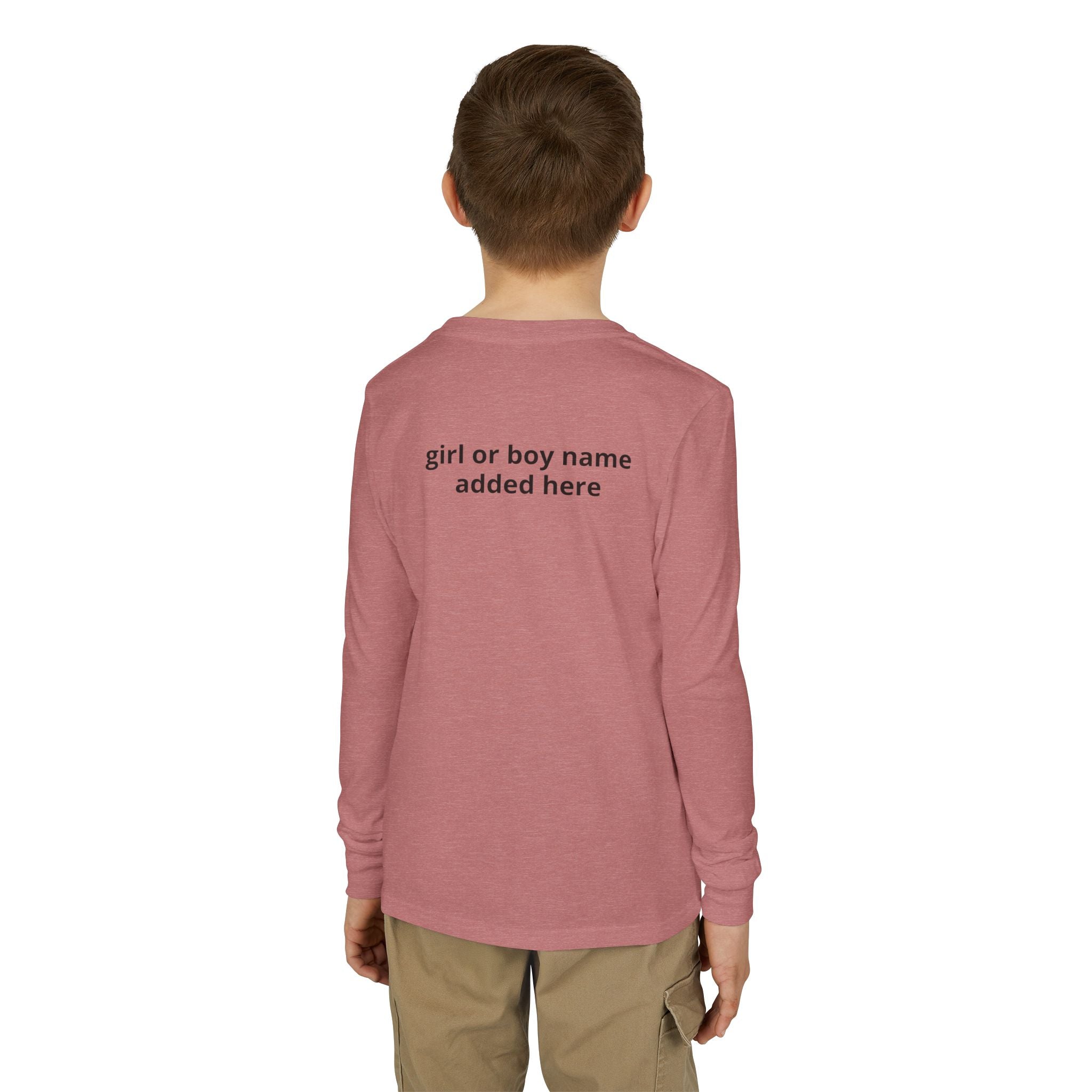 Youth Long Sleeve Tee — Spooky Dinosaur Jack-O'-Lantern Halloween Shirt (Custom Name)