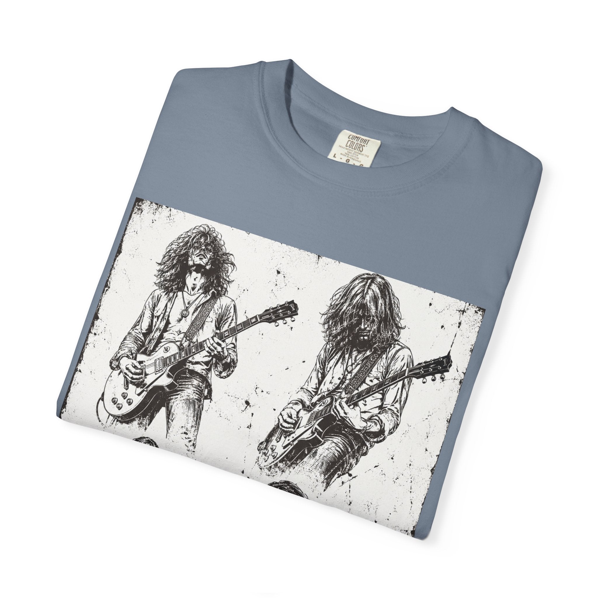 Vintage Rock Guitar T-Shirt — Grunge Band Photo & Les Paul Back Print