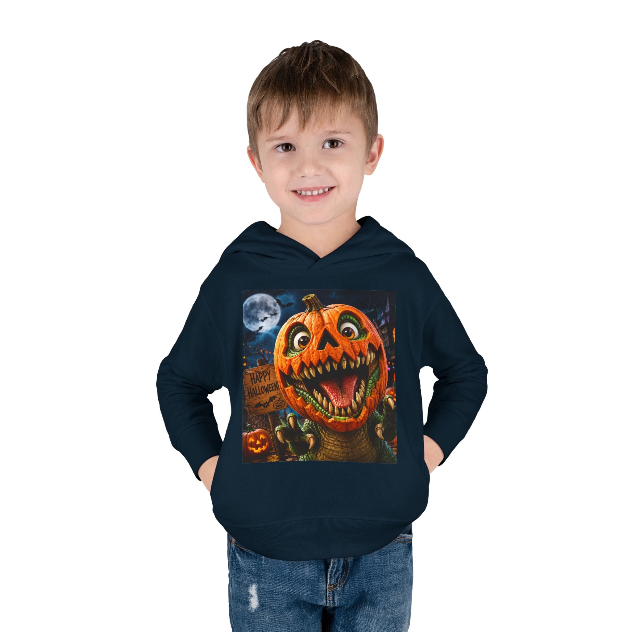 Halloween Toddler Hoodie — Dinosaur Creepy Jack-O'-Lantern Pumpkin Halloween Pullover