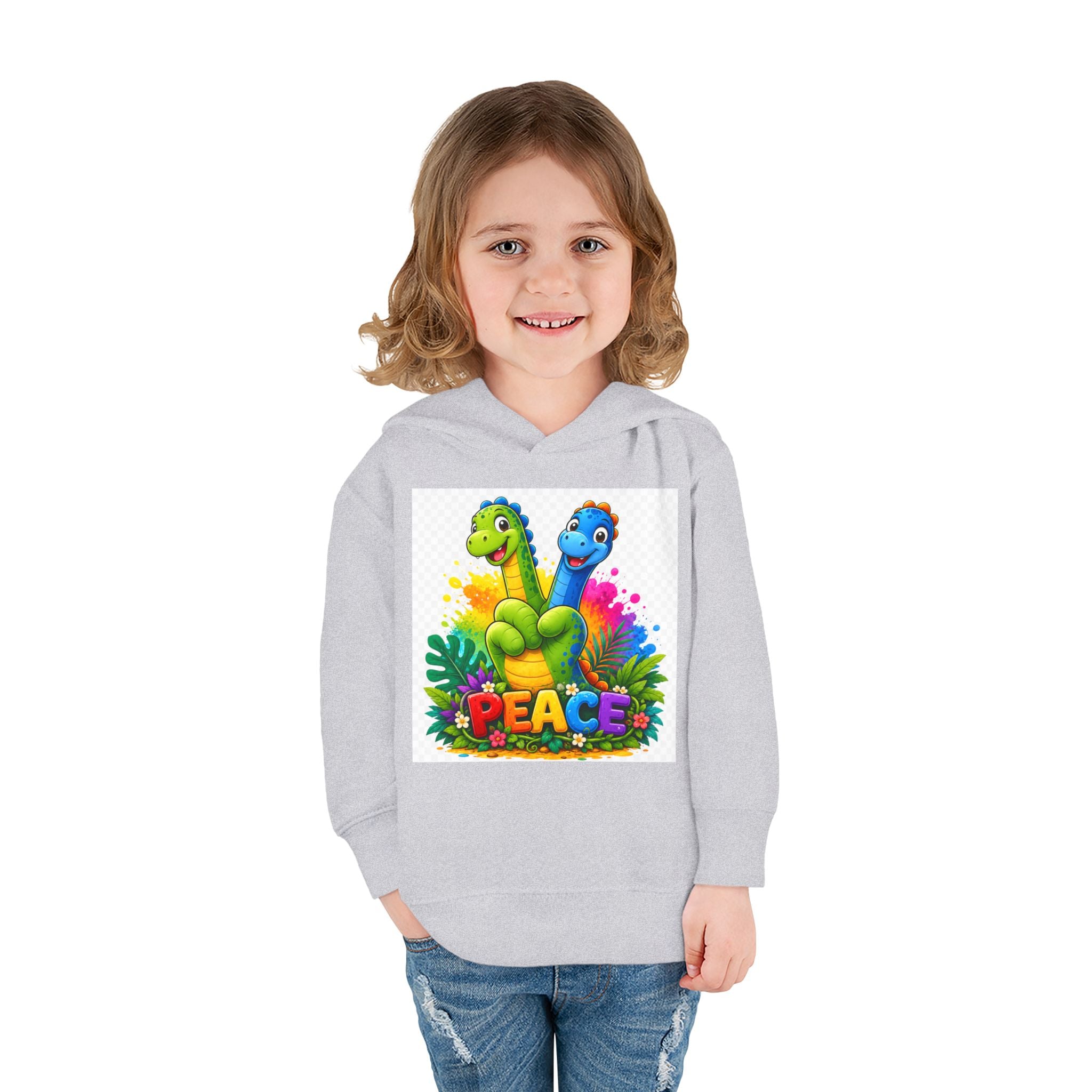 Toddler Hoodie — Colorful Peace Dinosaurs Graphic Pullover