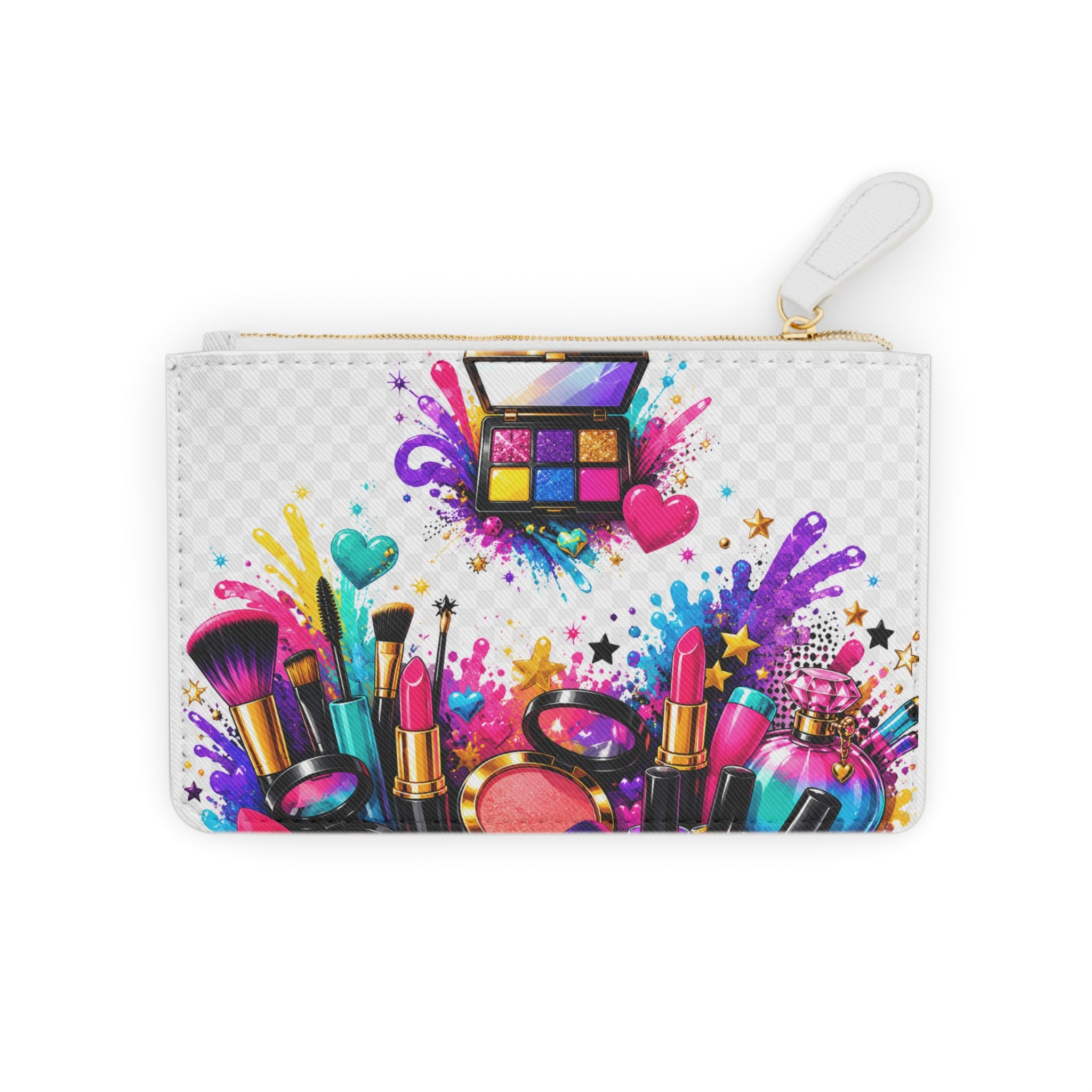 Cosmetic Print Mini Clutch Bag — Colorful Makeup Palette & Brushes Pouch