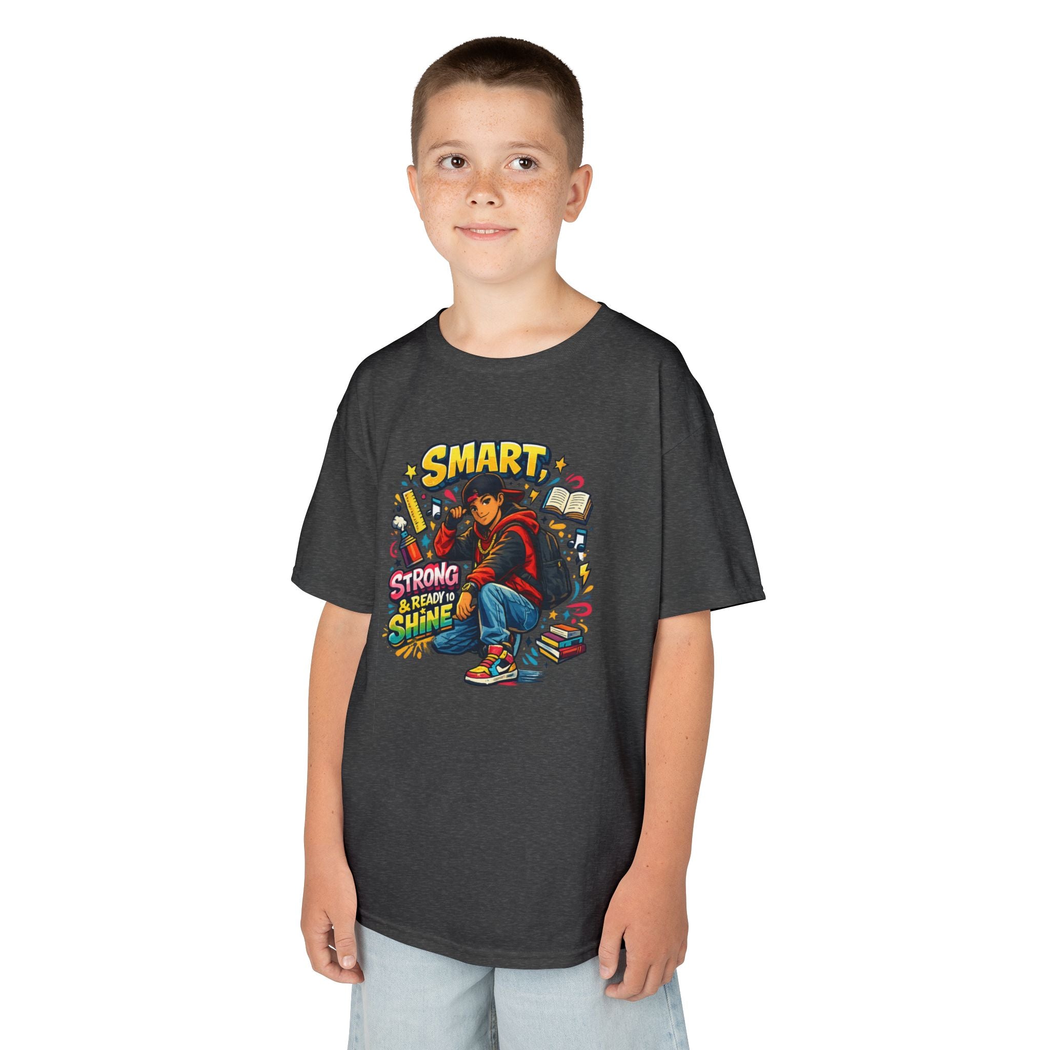 Kids Tee — "Smart, Strong, Ready to Shine" School Motivation Graphic